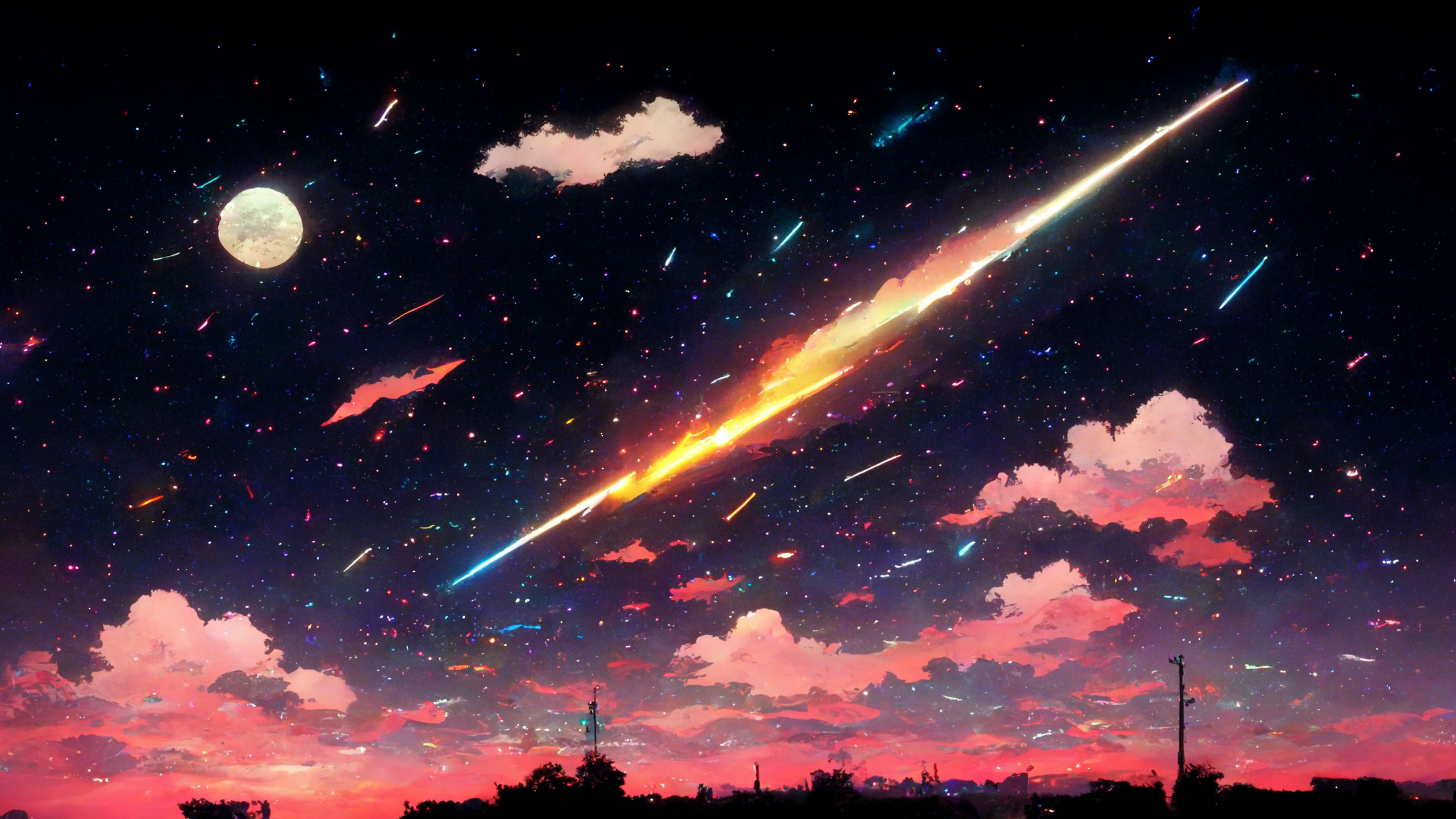 Mid Journey is an amazing wallpaper generator. *Meteor, night sky, anime style*