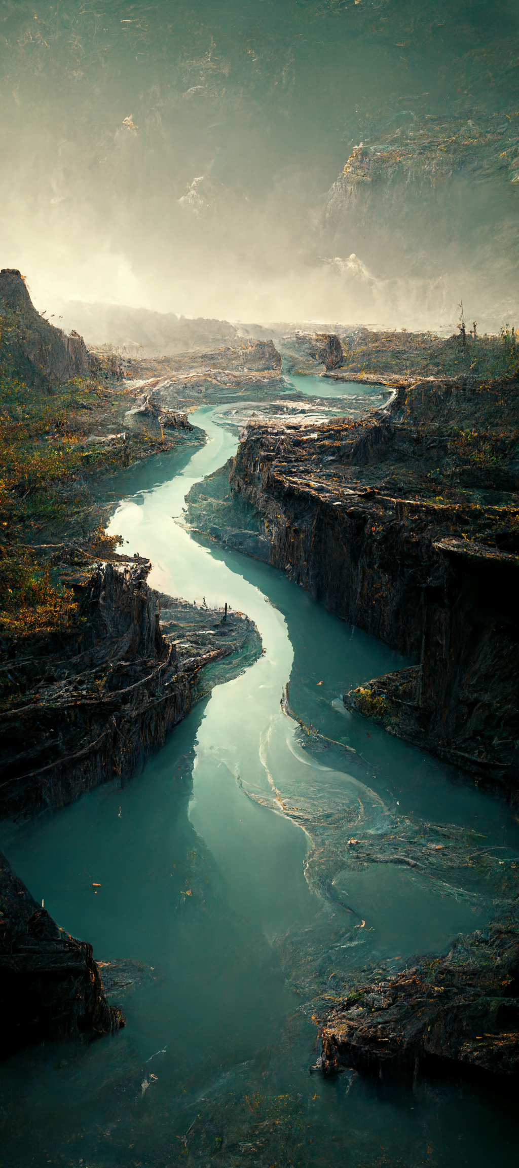 Landscape River Canyon Water Midjourney Ai Wallpaper:1024x2304