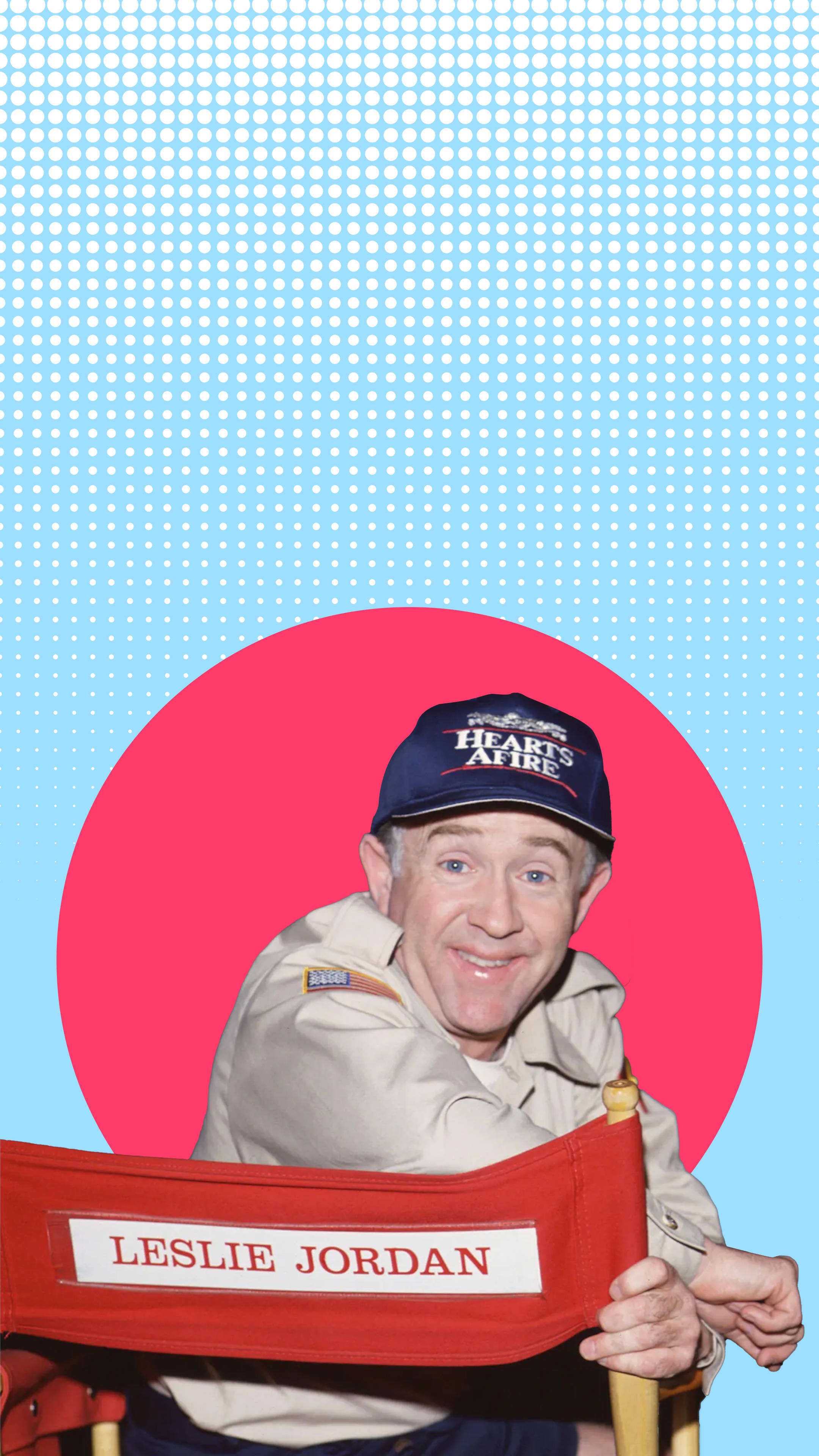 Download Leslie Jordan Red Circle Blue Background Wallpaper