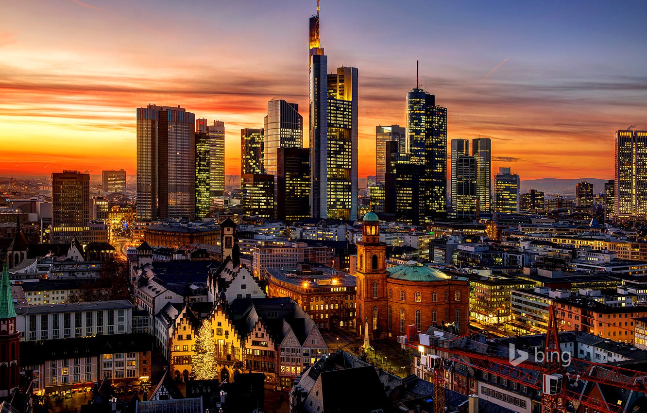 Wallpaper clouds, lights, home, the evening, Germany, Frankfurt am main, Hesse image for desktop, section город
