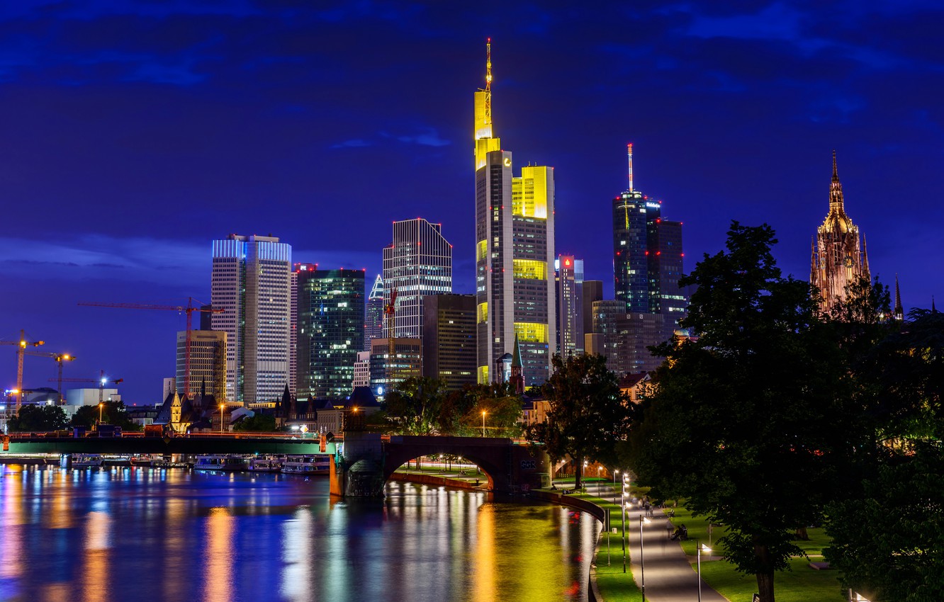 Wallpaper night, the city, Germany, skyscrapers, Frankfurt am Main image for desktop, section город