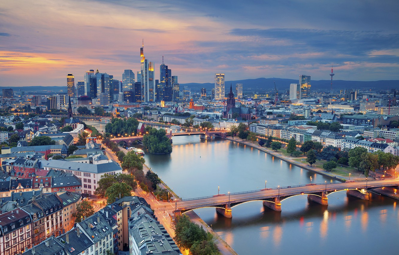 Wallpaper river, building, Germany, panorama, bridges, Germany, Frankfurt am main, Frankfurt am Main, Main River, the main river image for desktop, section город