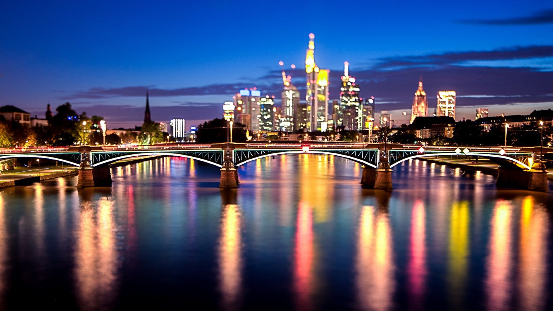 Frankfurt am Main, Germany, city, bridge, lights, river, night Wallpaperx1080 resolution wallpaper download. Frankfurt am main, Frankfurt, Germany