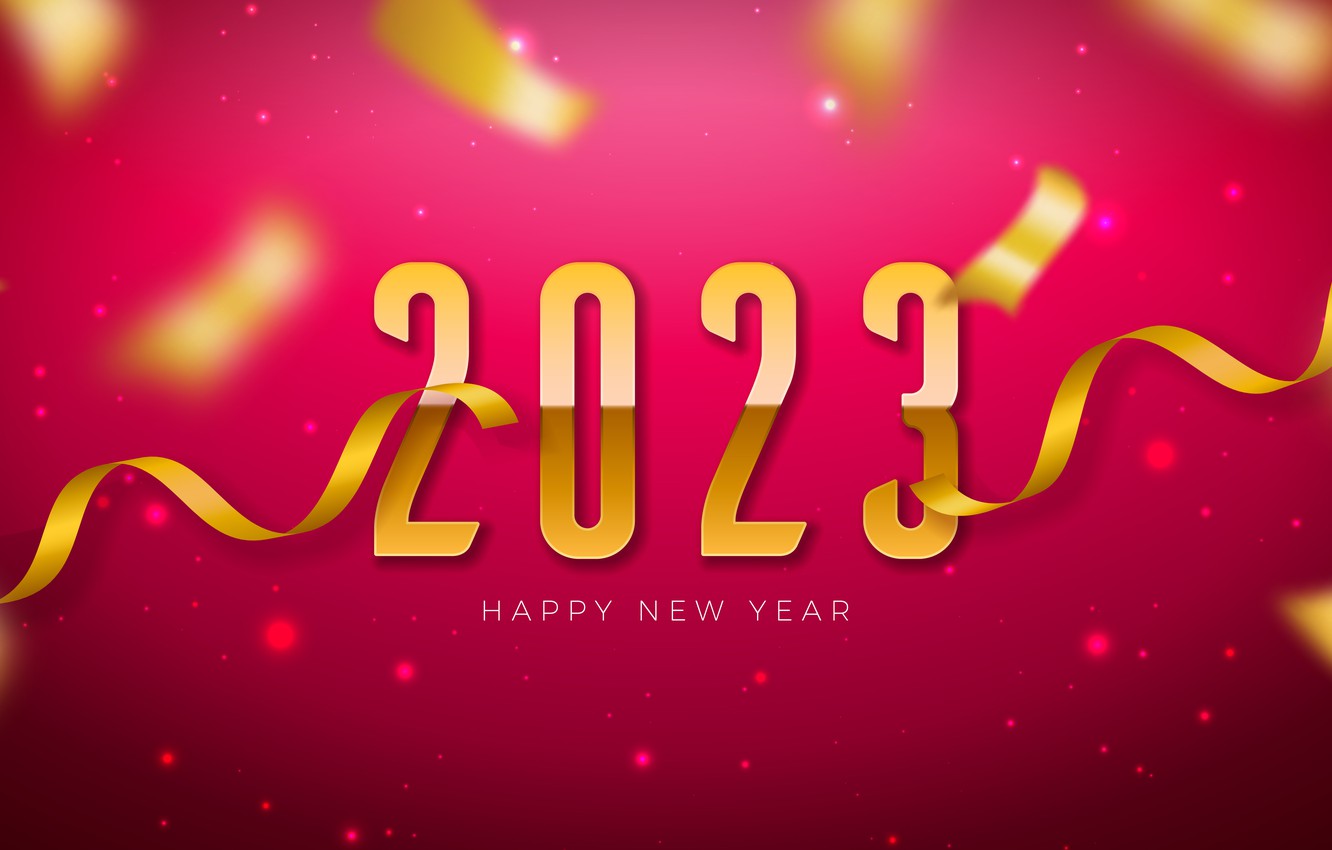 Wallpaper Shine, figures, New year, gold plated, serpentine, pink background, date, Новый 2023 год image for desktop, section новый год