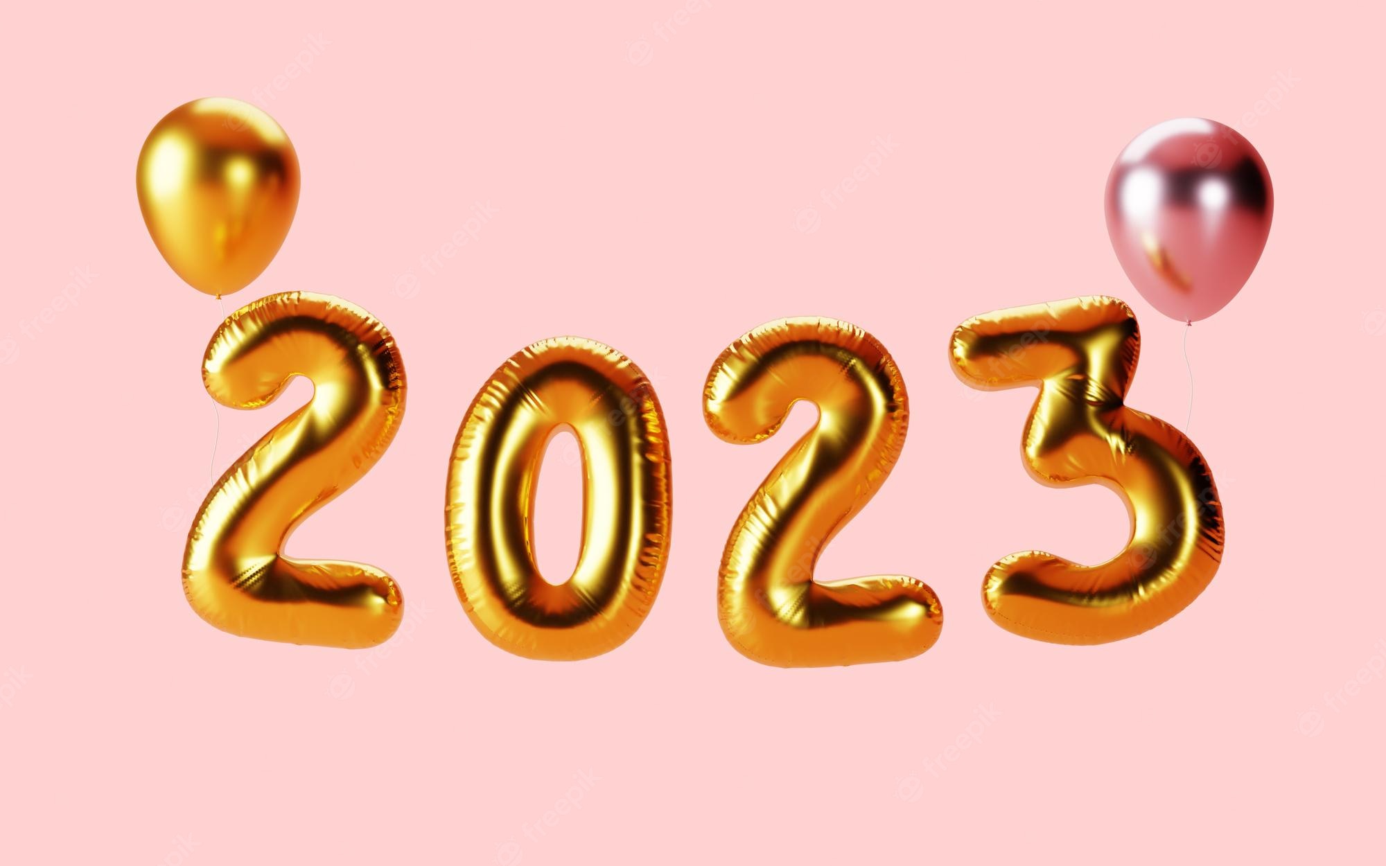 Premium Photo. Happy new year 2023 with gold metallic on pink background 3D render concept for holiday festival