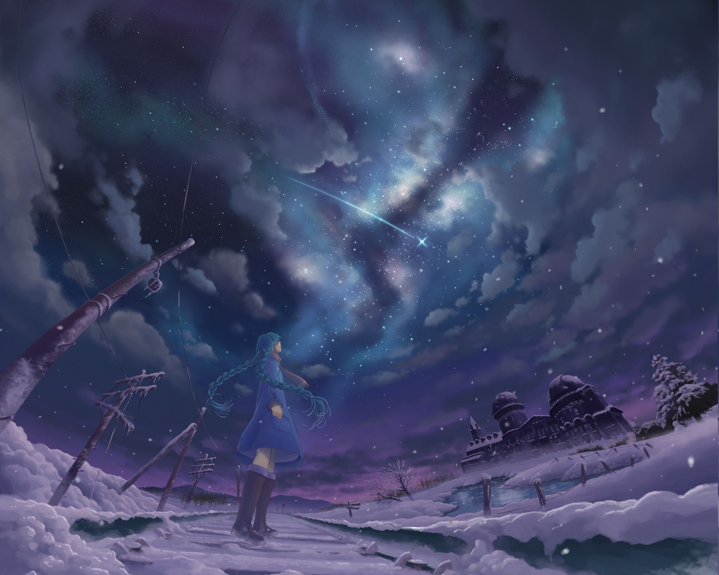 Enchanting winter ❄️ #digitalart. Anime scenery, Starry night art, Anime background wallpaper