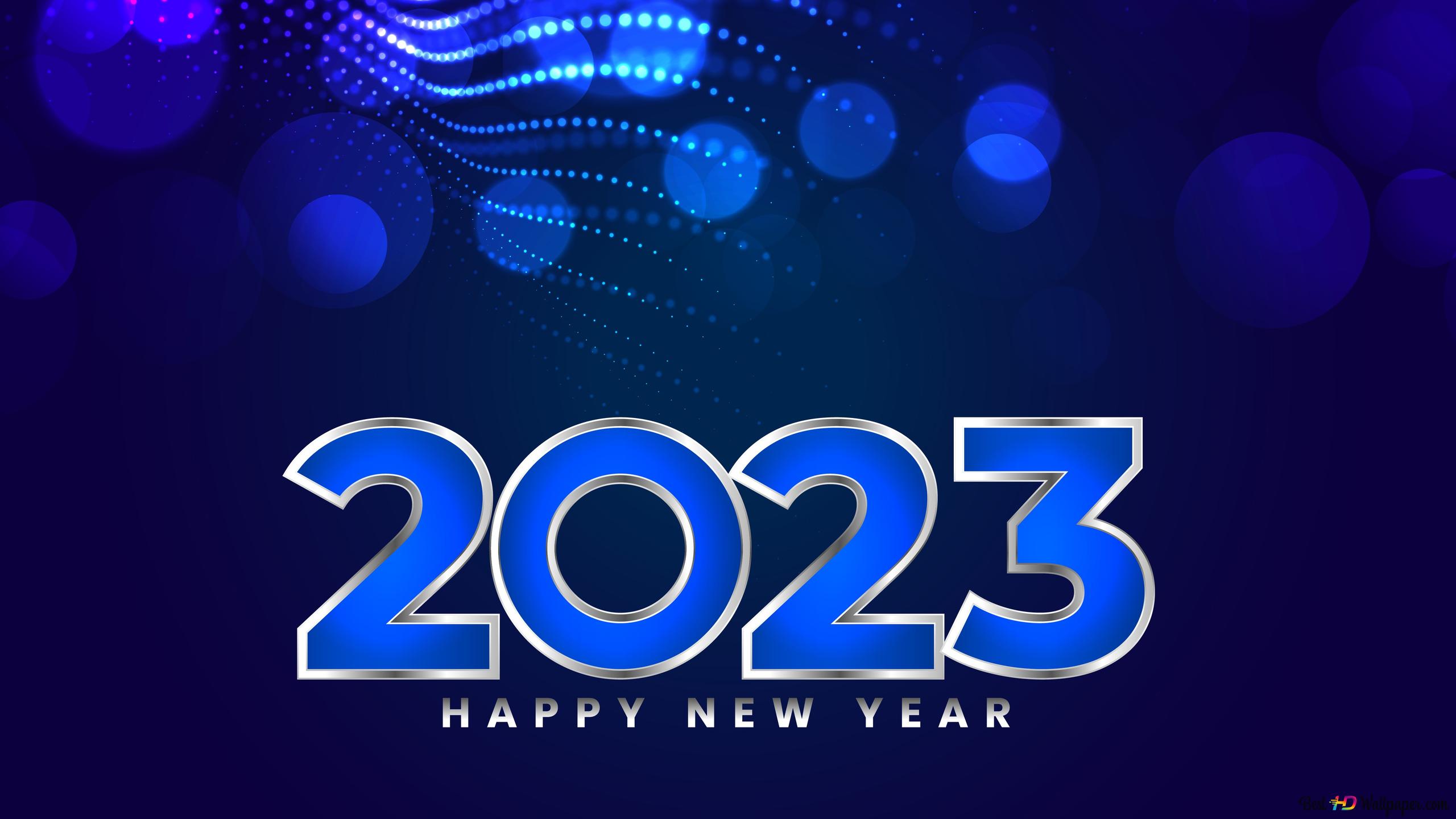 Happy new year 2023 lettering with blue and white writing 4K wallpaper download