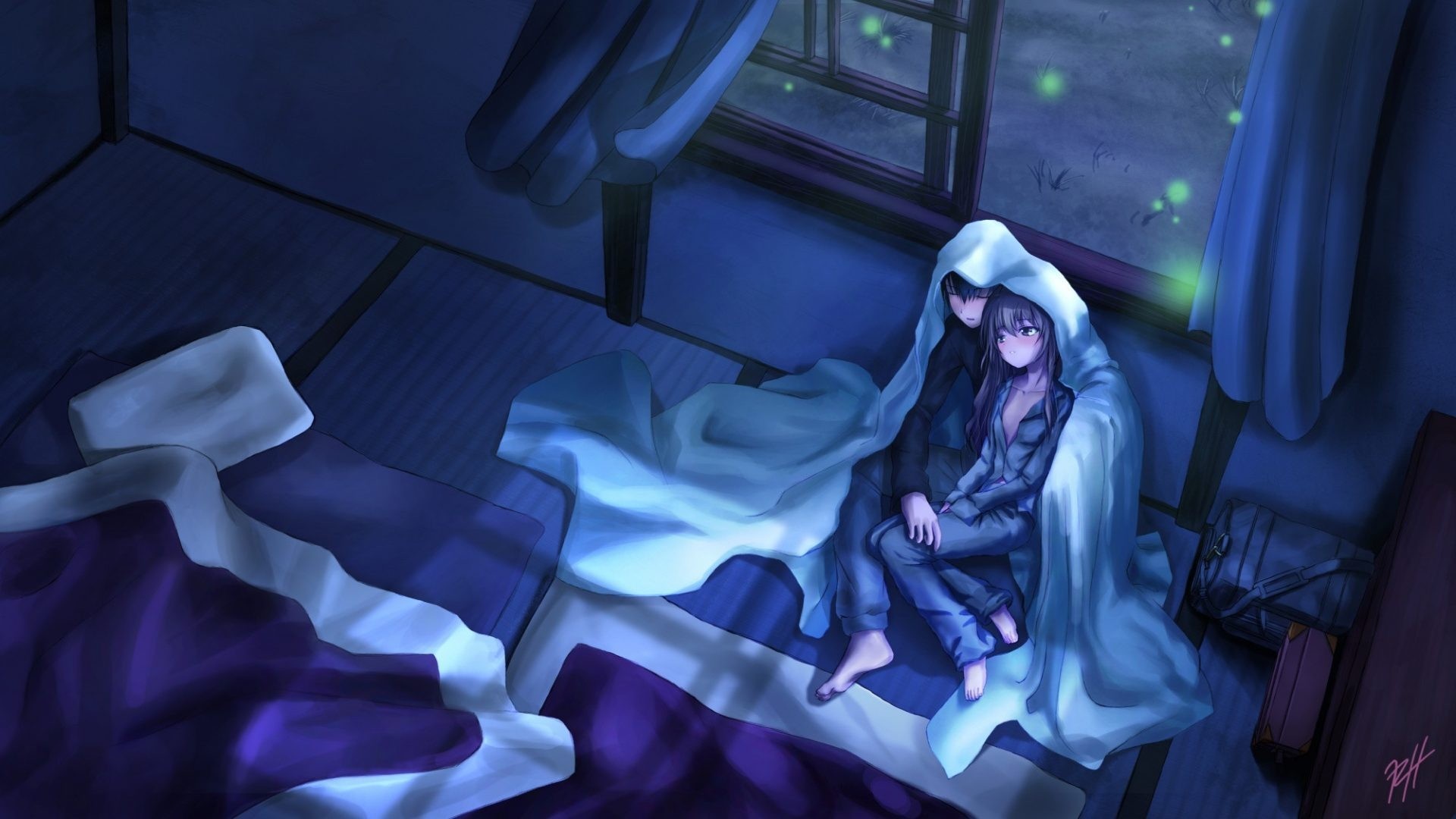 night, anime, anime girls, anime boys, snow, winter, stars, blue, Toradora, couple, darkness, screenshot, computer wallpaper, fictional character Gallery HD Wallpaper