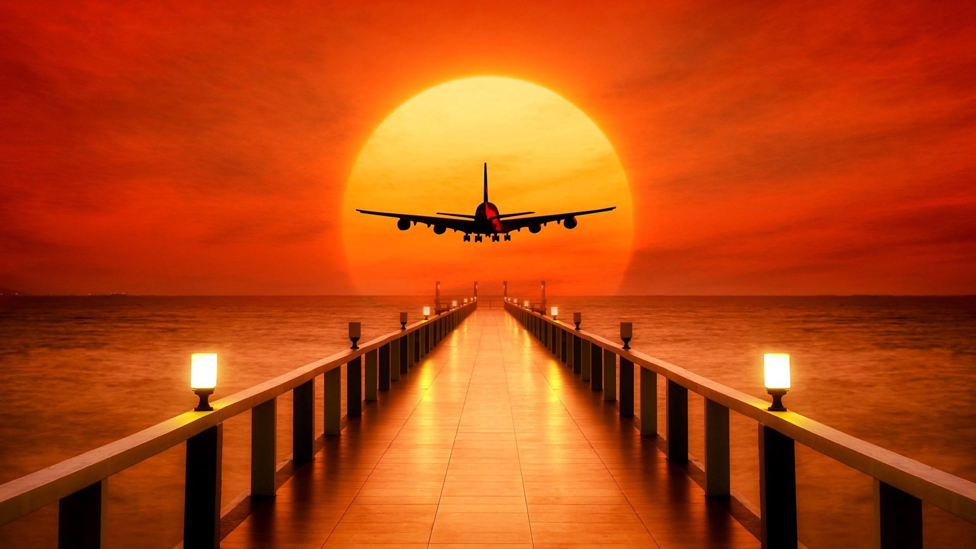 Sunset Airplane Takeoff Free Image For Wallpaper HD