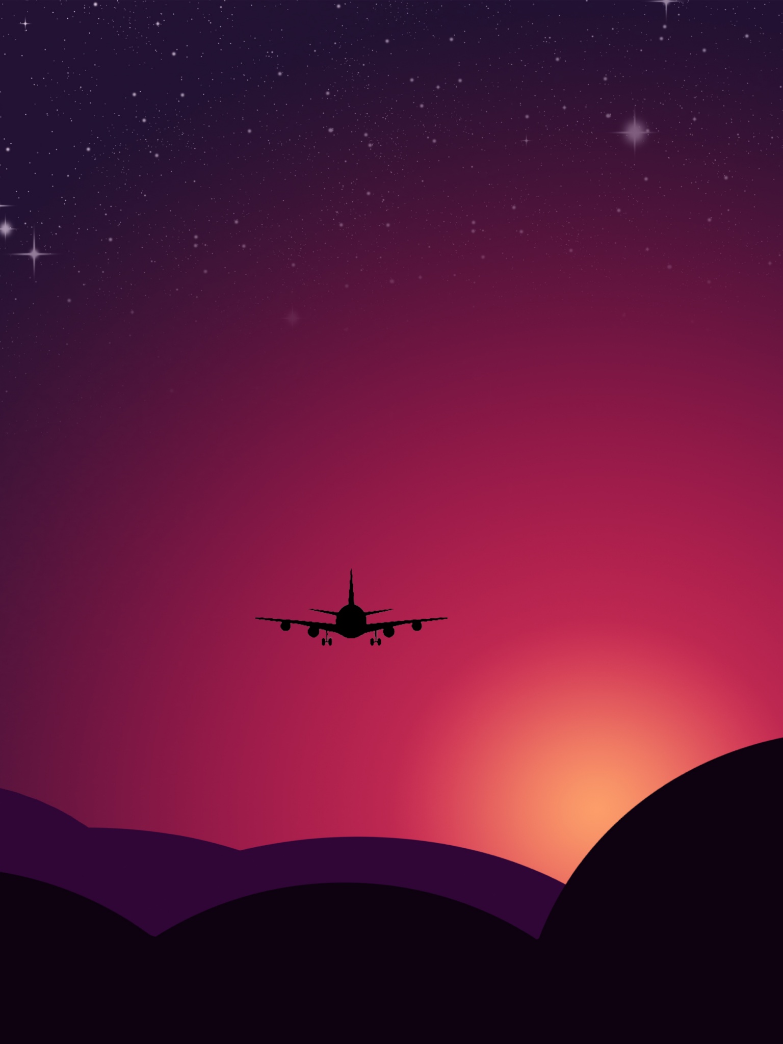 Plane Wallpaper 4K, Sunset, Starry sky, Photography