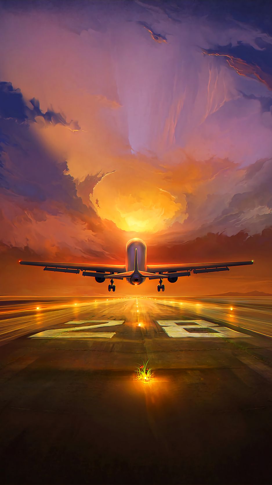Download Wallpaper 938x1668 Plane, Runway, Art, Sunset, Sky Iphone 8 7 6s 6 For Parallax HD Background