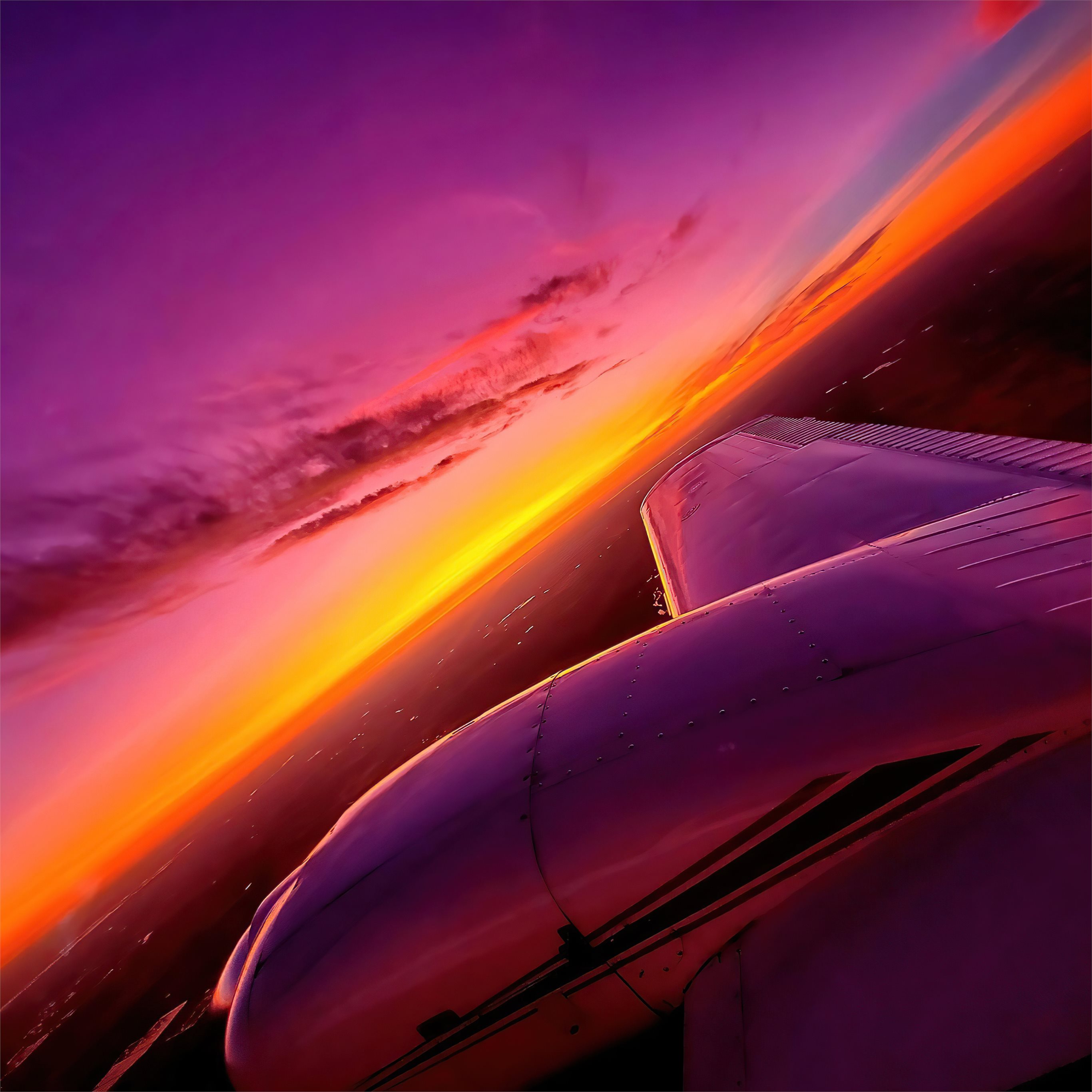 synthwave sunset plane view 4k iPad Air Wallpaper Free Download