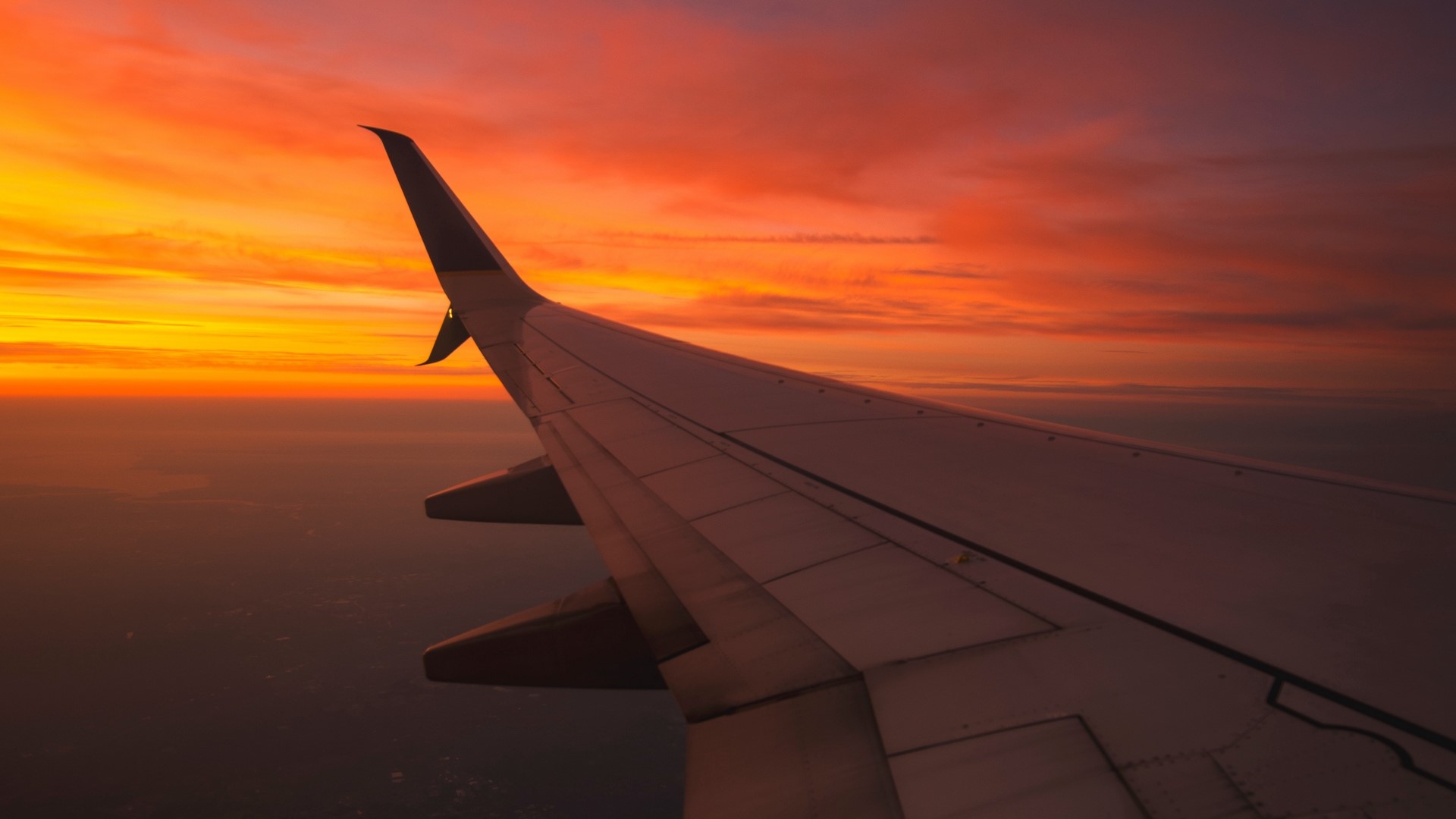 Wallpaper / sunset, orange, airplane, airplane wing, sky free download