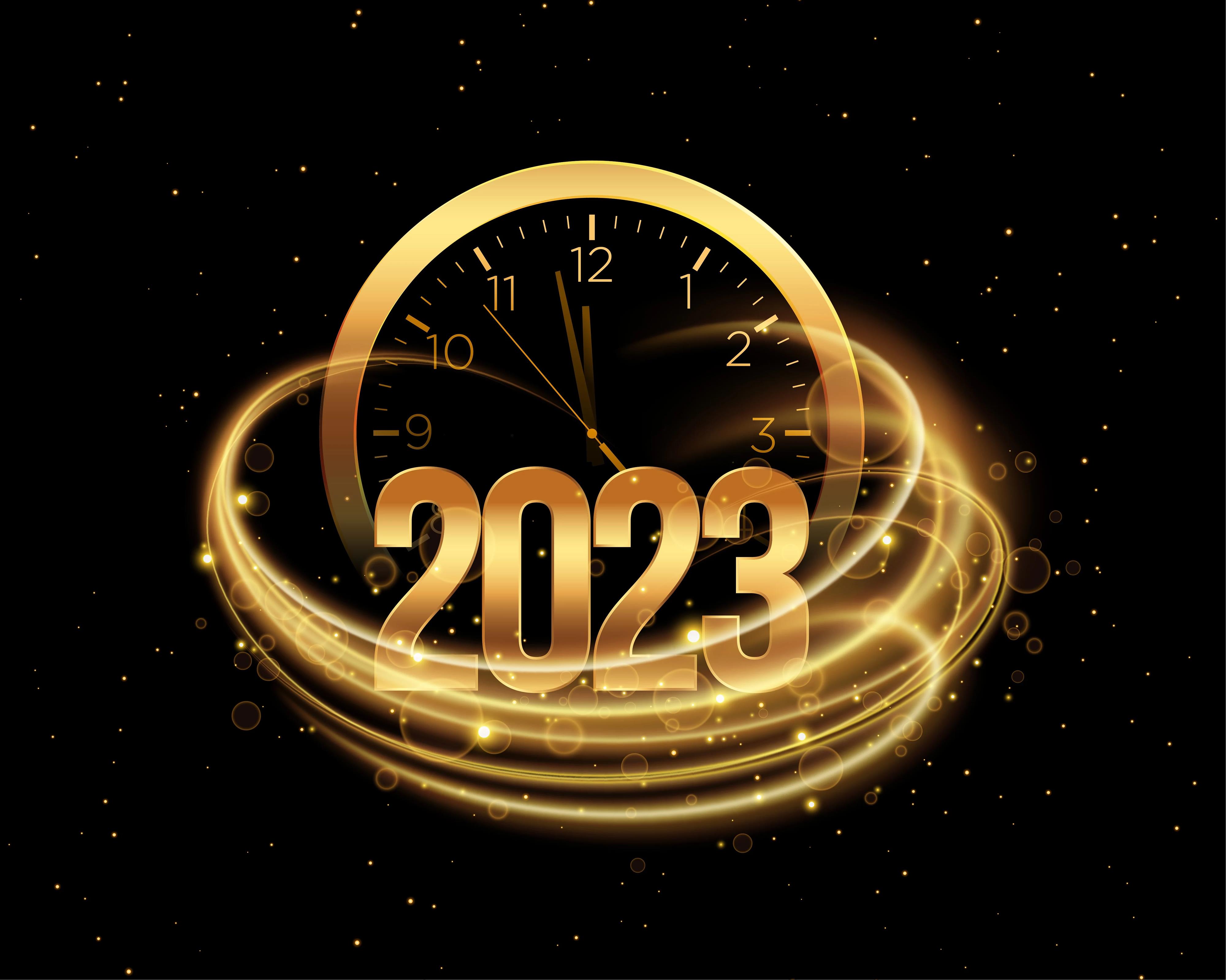 New Year 2023 4k Ultra HD Wallpaper Gold Clock And 2023 Number