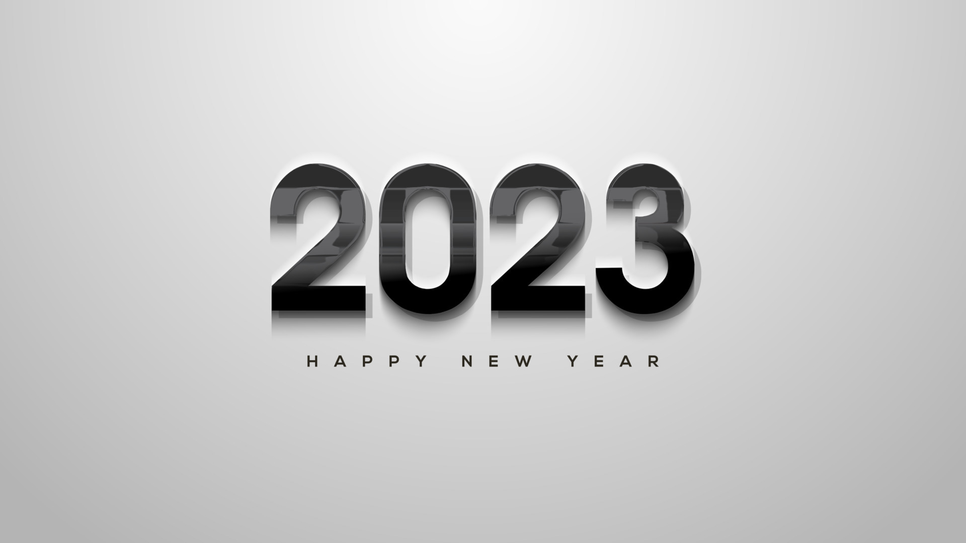 Happy new year 2023 with 3D black numbers on white background