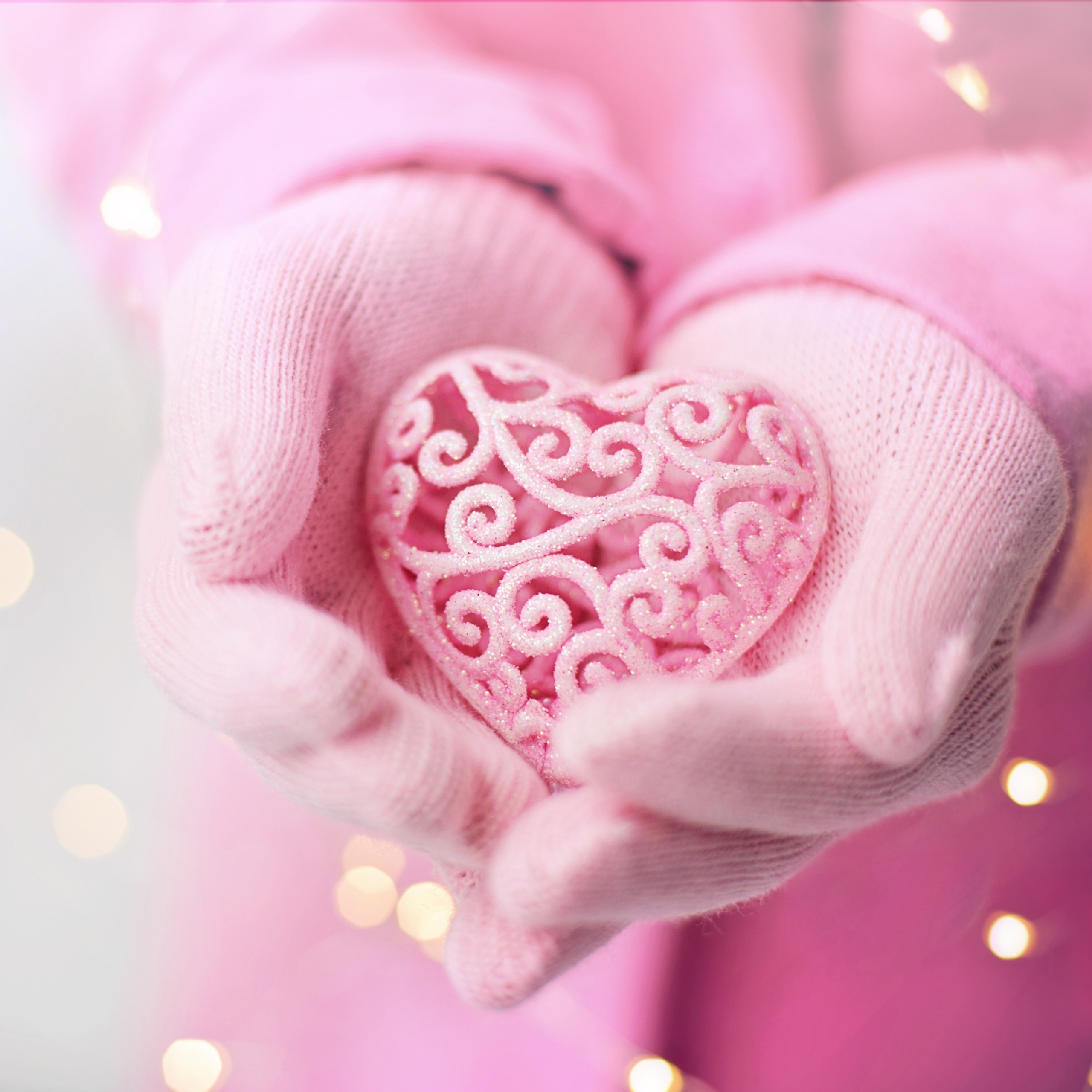 Pink Heart Wallpaper 4K, Hand Gloves, Love
