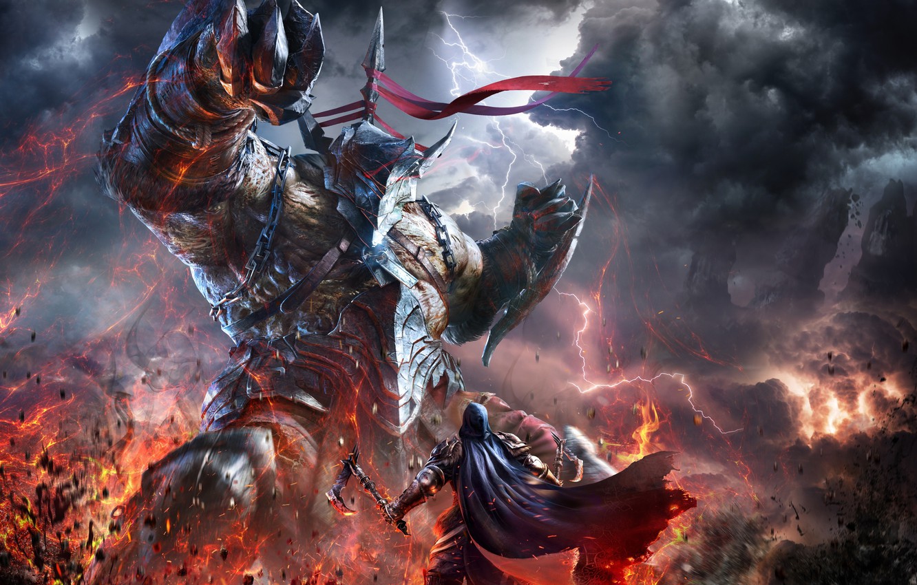 Wallpaper the game, the demon, giant, battle, video game, Lords of the Fallen, Harkin image for desktop, section игры