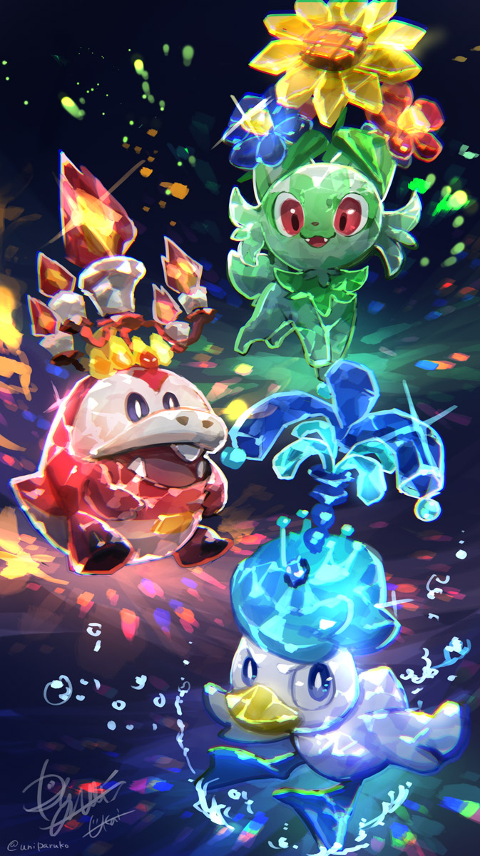 sprigatito, fuecoco, and quaxly (pokemon) drawn by ukai_(negi_wolf)