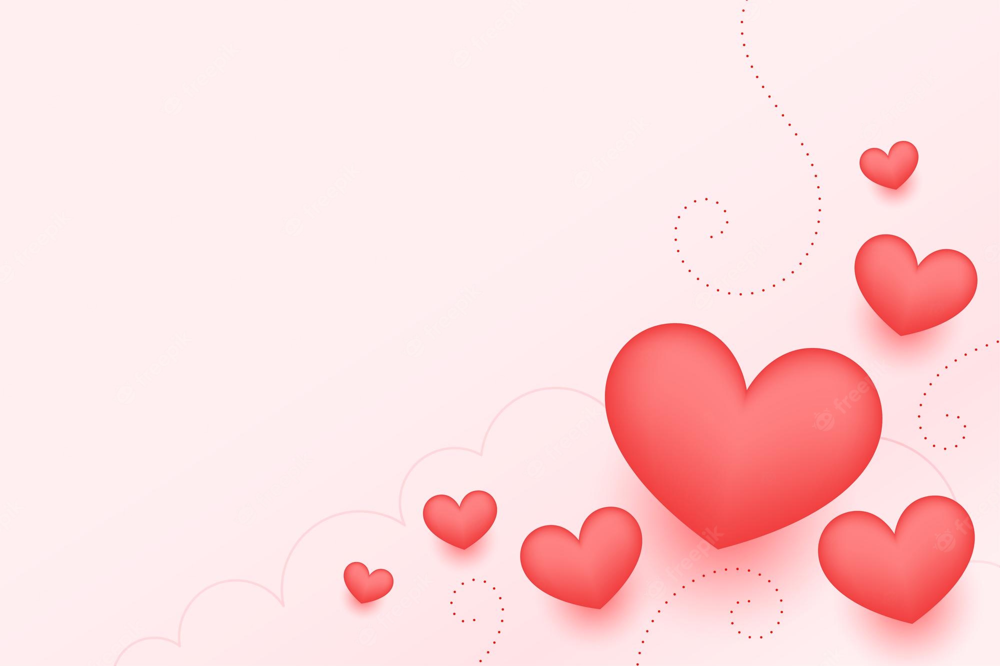 Free Vector. Minimalist valentines day simple card with red 3D hearts