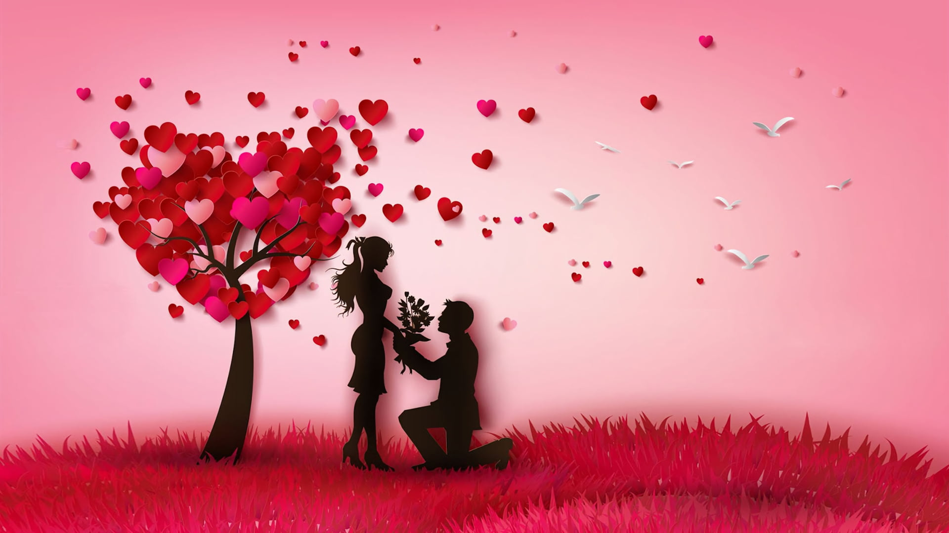 Holiday, Valentine's Day, Couple, Heart, Love, Tree Wallpaper