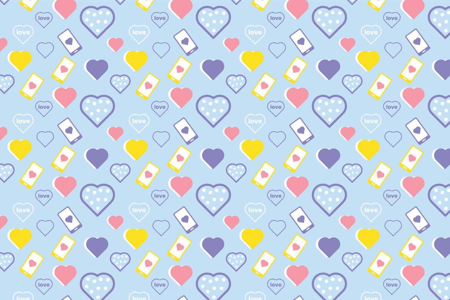 Simple love pattern vector with abstract colorful heart shaped on a blue background. Valentine love pattern design for wallpaper and background. Minimal love elements pattern decoration