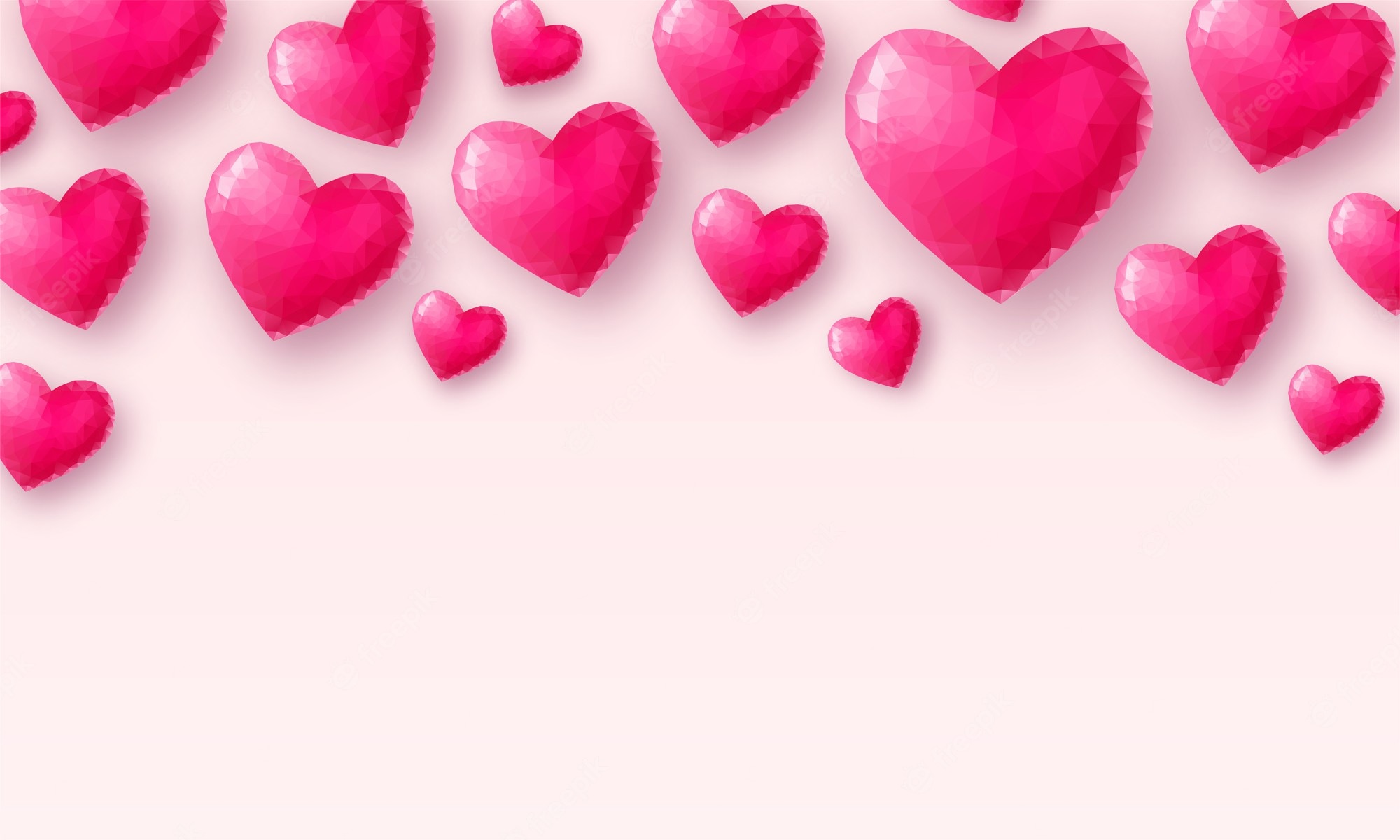 Premium Vector. Love wallpaper pink crystal heart on pastel background low poly valentines day illustration