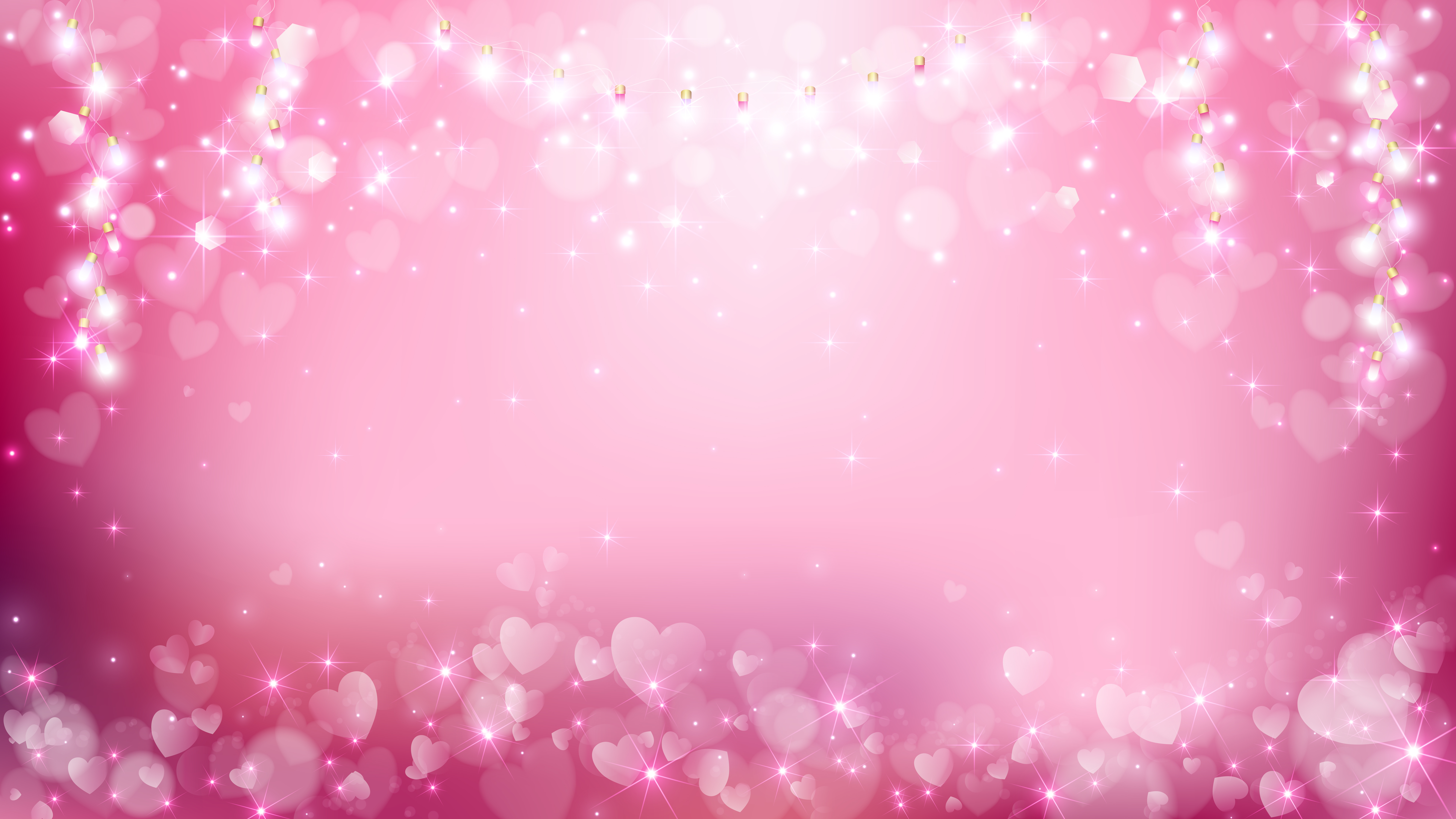 Soft pastel valentine background with hearts and light string