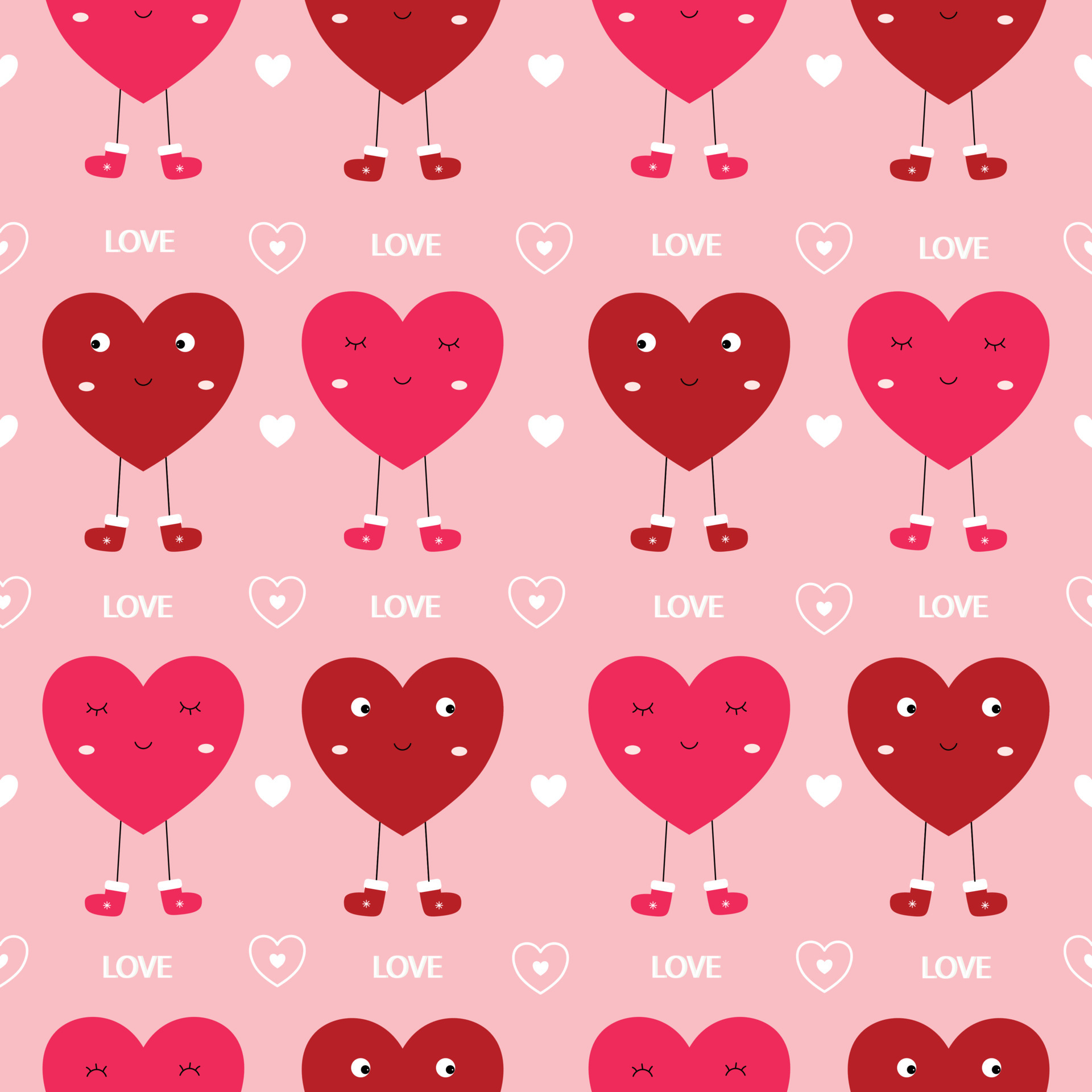 Seamless pattern Valentines day background with pink and red hearts Cute design used for Print, wallpaper, decoration, fabric, vector illustrations