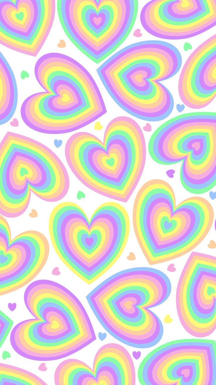 Phone wallpaper, background. 'bright pastel hearts with stripe background' (1). Хиппи обои, Яркие обои, Винтажные неоновые вывески