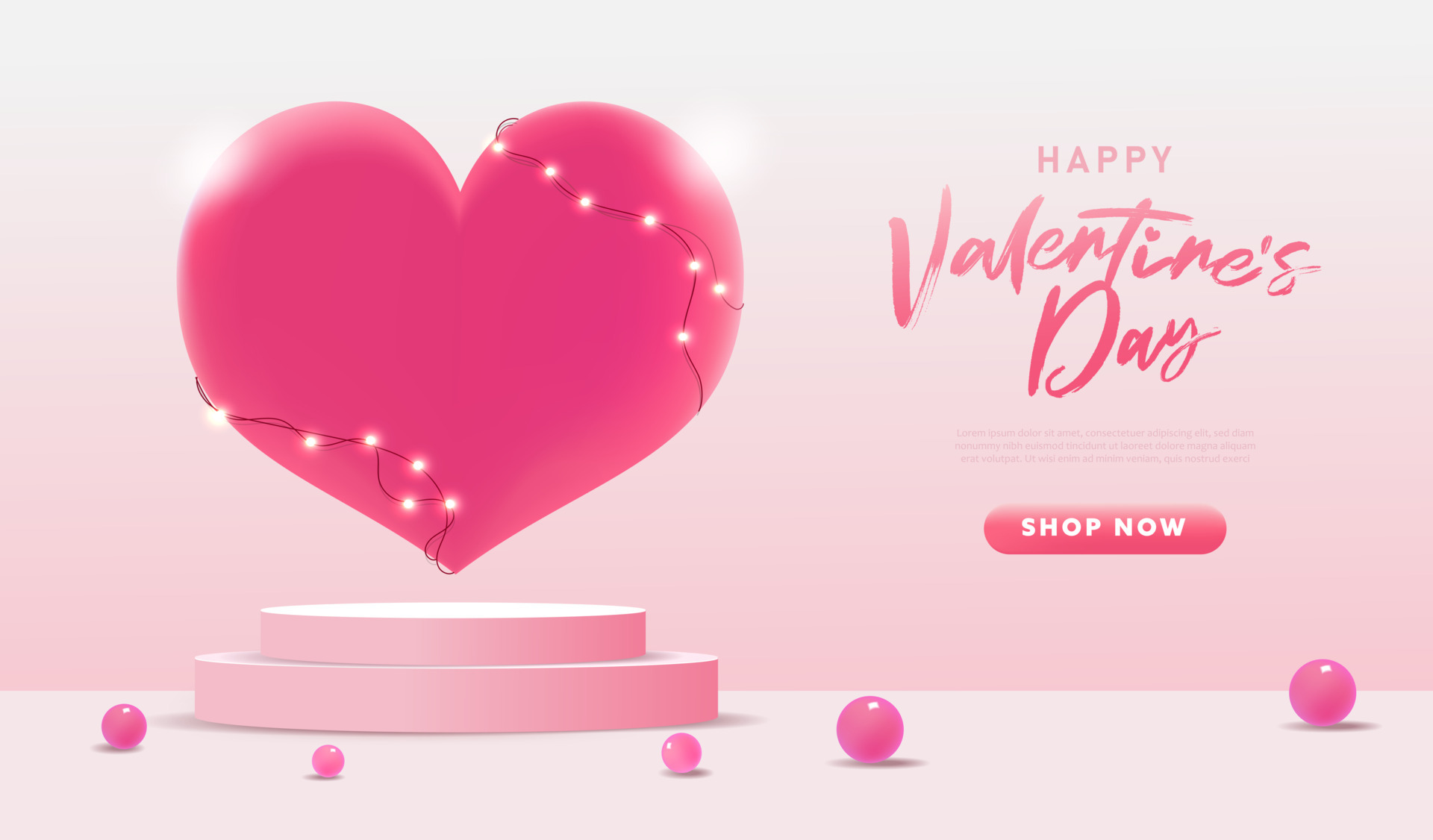 Valentine's day minimal scene on pink pastel background with cylinder podium and big sweet heart. Stage mockup showcase for product, sale, presentation, cosmetic and discount. 3D vector illustration Vector Art