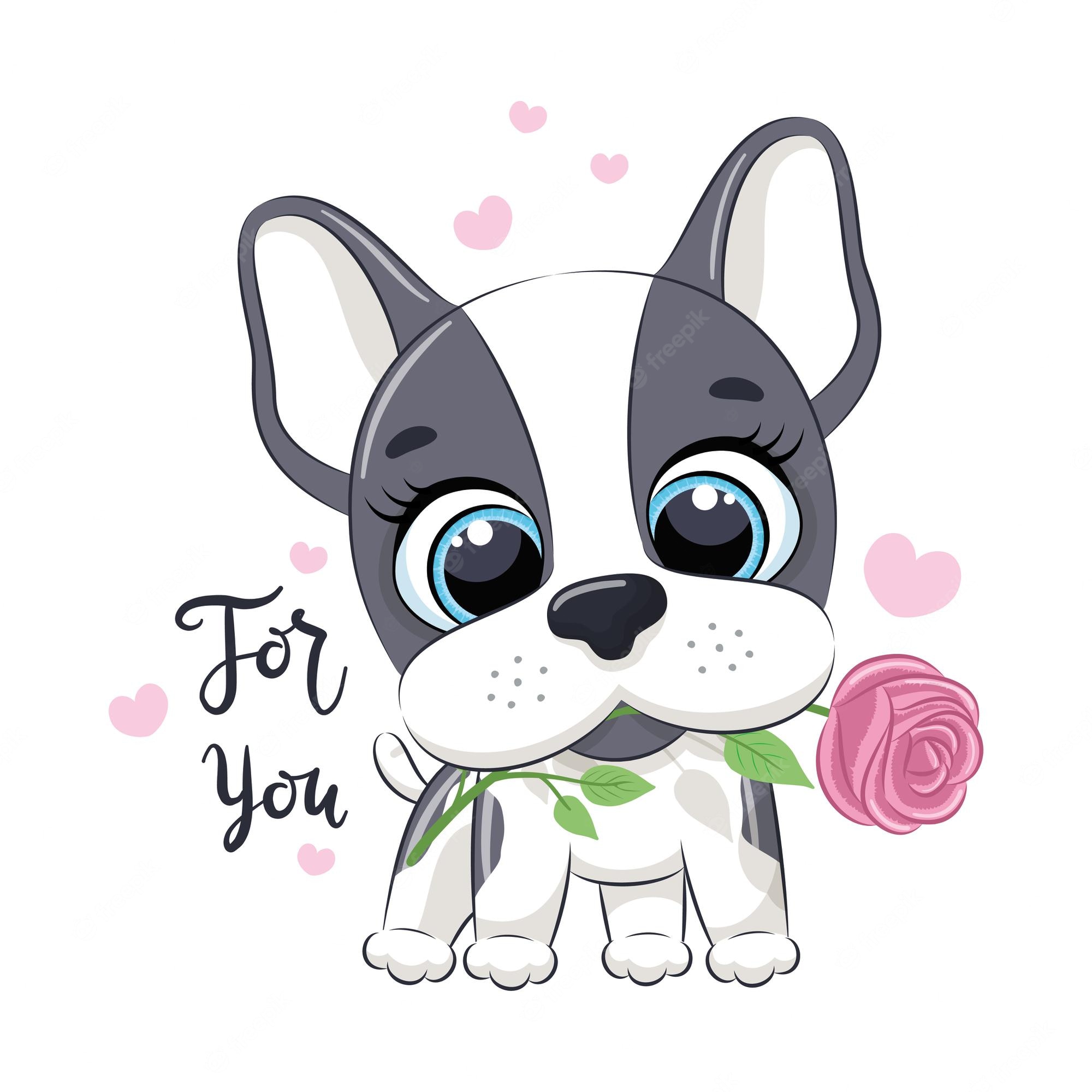 Premium Vector. Cute little dog with flower. happy valentine's day clipart