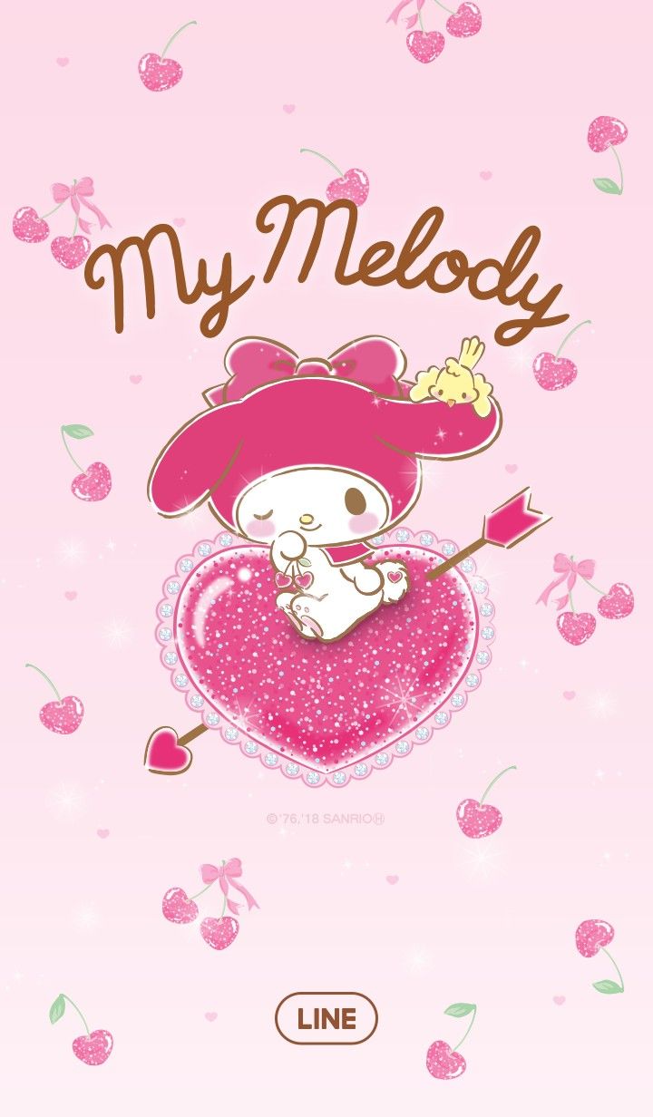 My Melody: Heart & Cherry [Line Wallpaper]. My melody wallpaper, Hello kitty iphone wallpaper, Hello kitty wallpaper hd