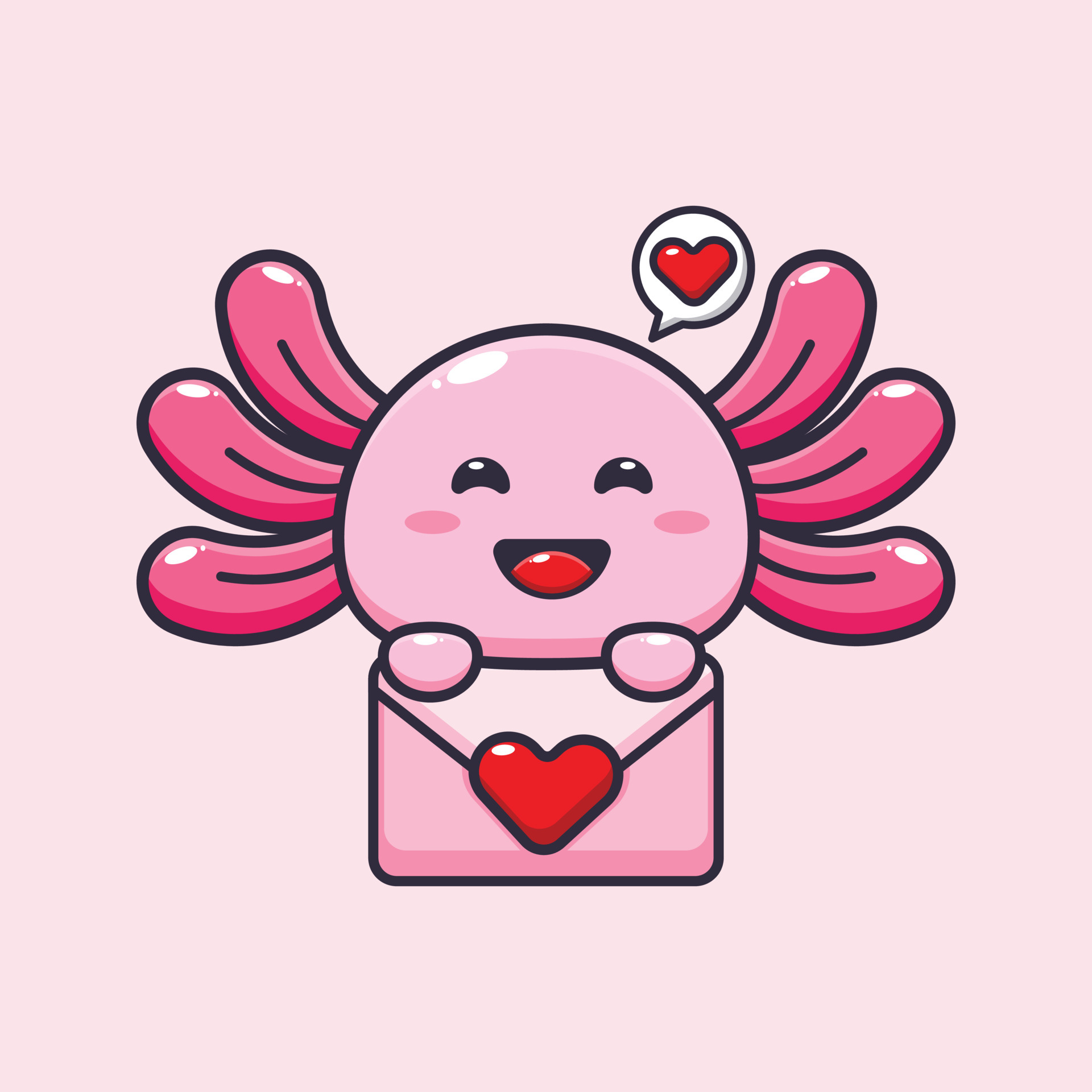 cute axolotl mascot cartoon character illustration in valentine day