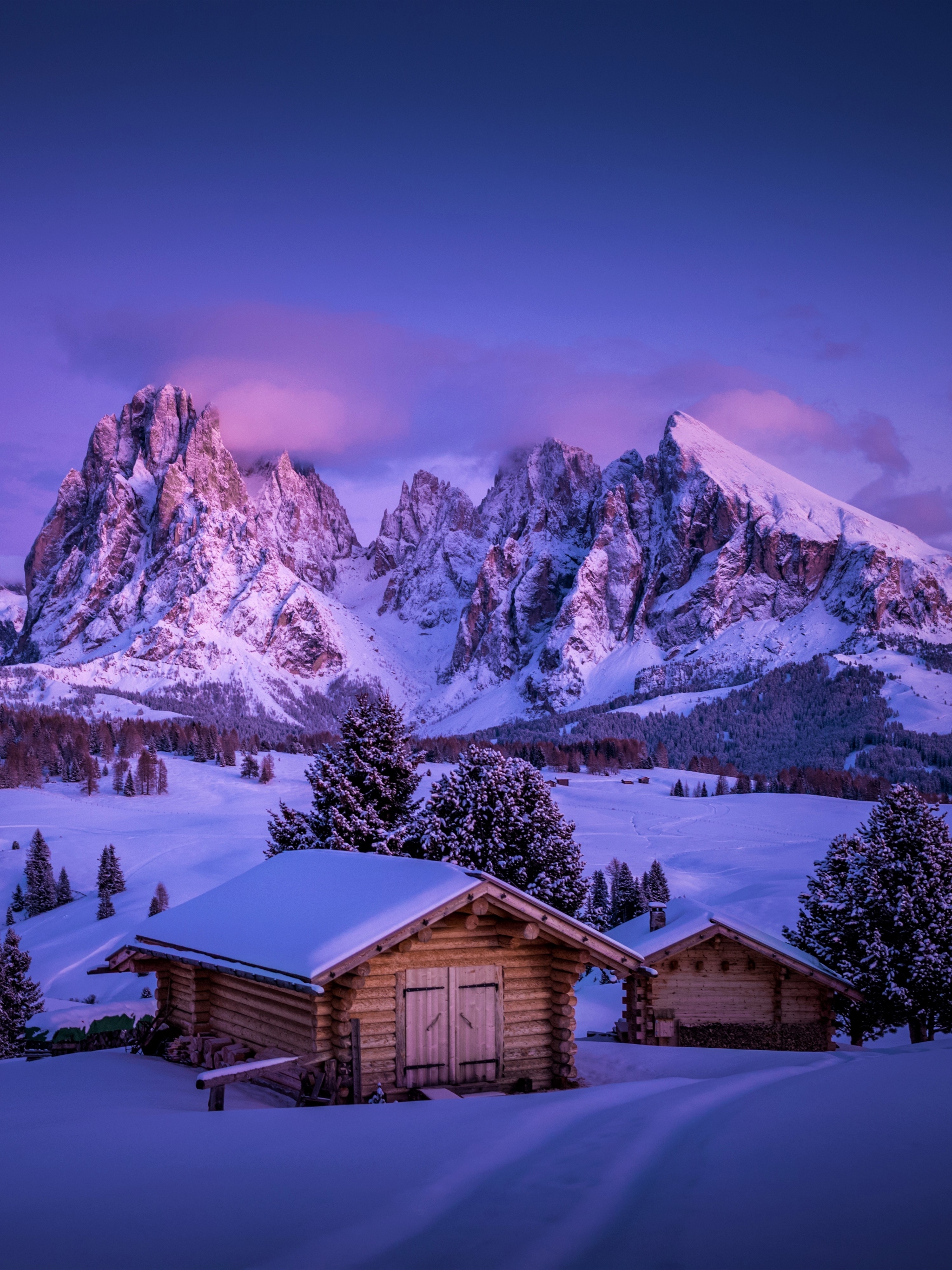 Cabins in Winter Mountains
