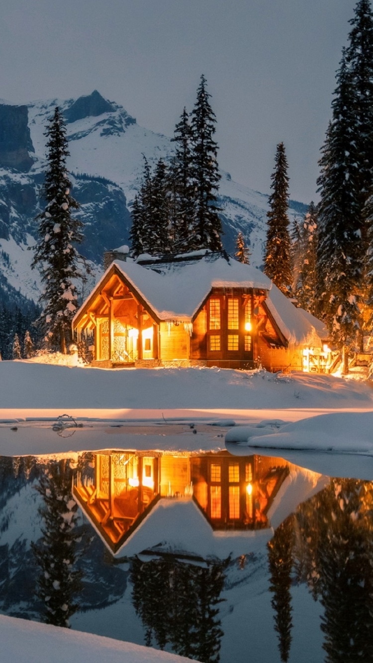 Wallpaper / Photography Winter Phone Wallpaper, Snow, House, Water, 750x1334 free download