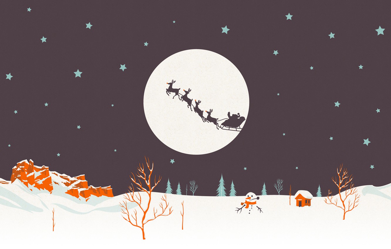 Wallpaper holiday, new year, vector, wagon, the scenery, Santa Claus, deer, Santa, happy new year, christmas decoration, Christmas Wallpaper, christmas color, holiday wallpaper image for desktop, section новый год