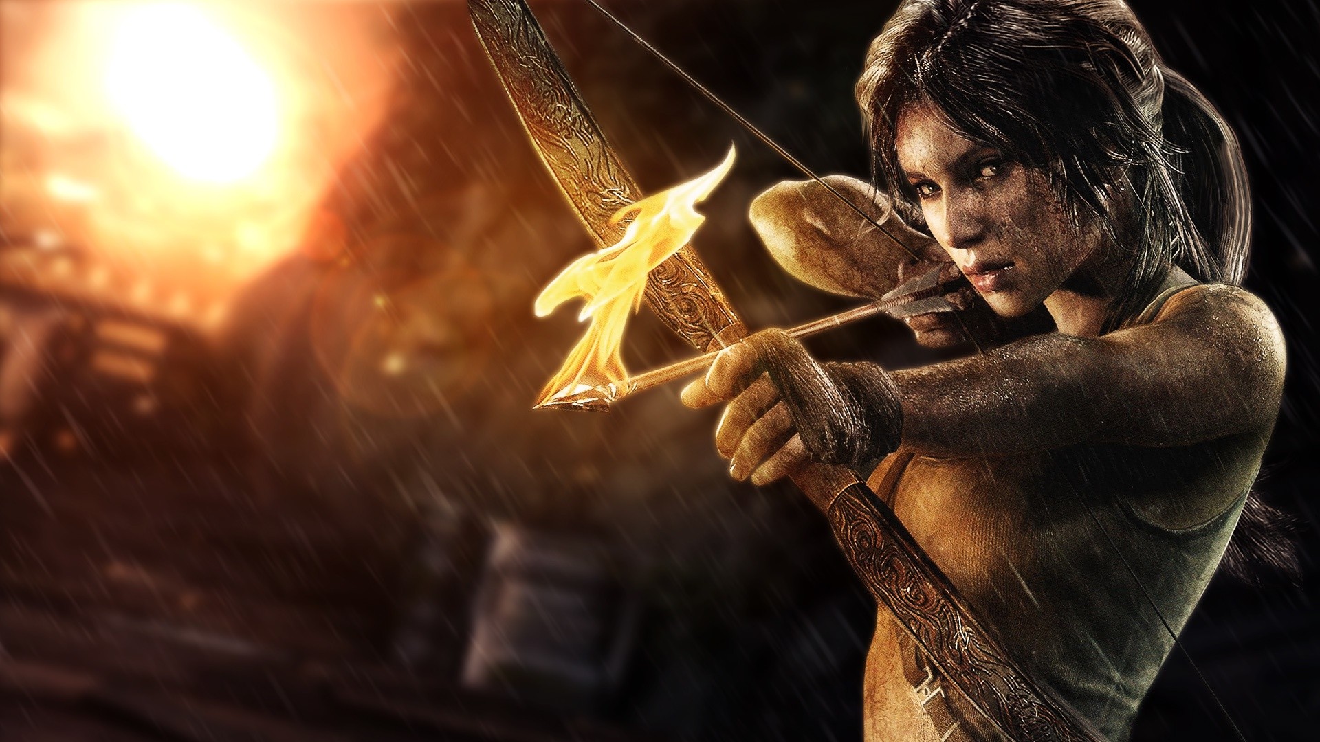 video games, arrows, Tomb Raider, bow, fire, Lara Croft Gallery HD Wallpaper