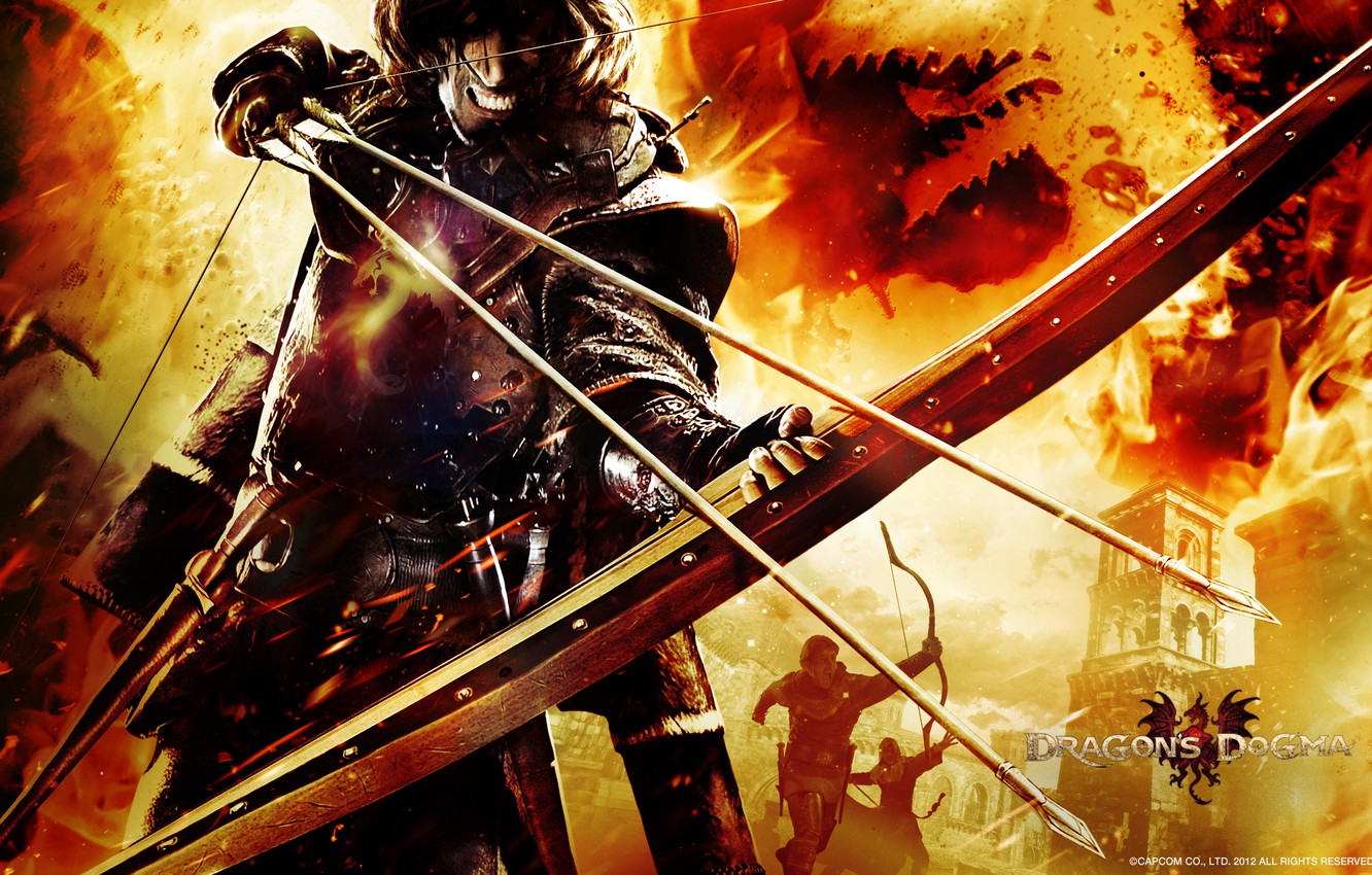 Wallpaper flame, Game, bow, Ranger, arrows, Dragon's Dogma, archery image for desktop, section игры