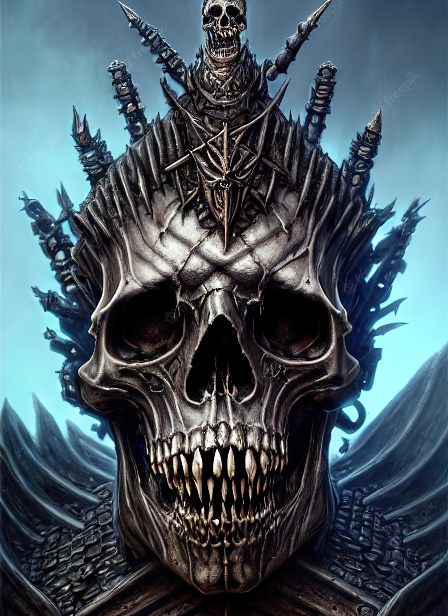 Premium Photo. Skeleton warrior skull of evil from hell surrealism fantasy scary skull portrait 3D illustration