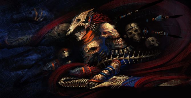 Warrior, skull and bones, art wallpaper, HD image, picture, background, 8b3f78