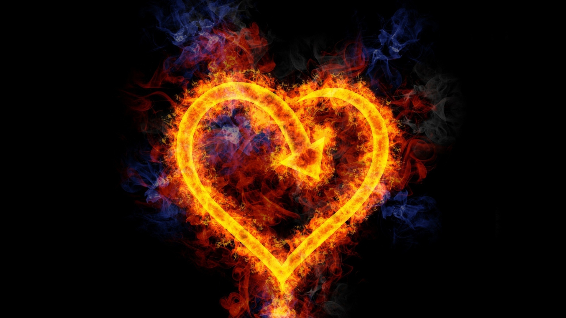 Wallpaper heart, fire, flame, shape, arrow