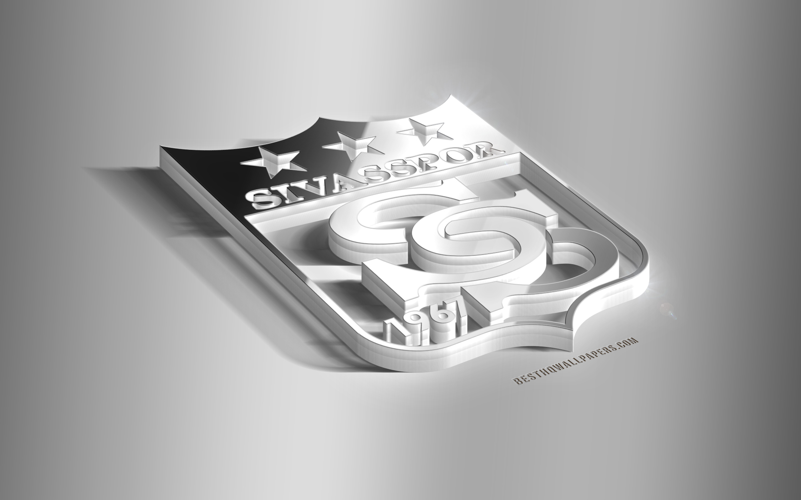 Download wallpaper Sivasspor, 3D steel logo, Turkish football club, 3D emblem, Sivas, Turkey, Sivasspor metal emblem, Super Lig, football, creative 3D art for desktop with resolution 2560x1600. High Quality HD picture wallpaper