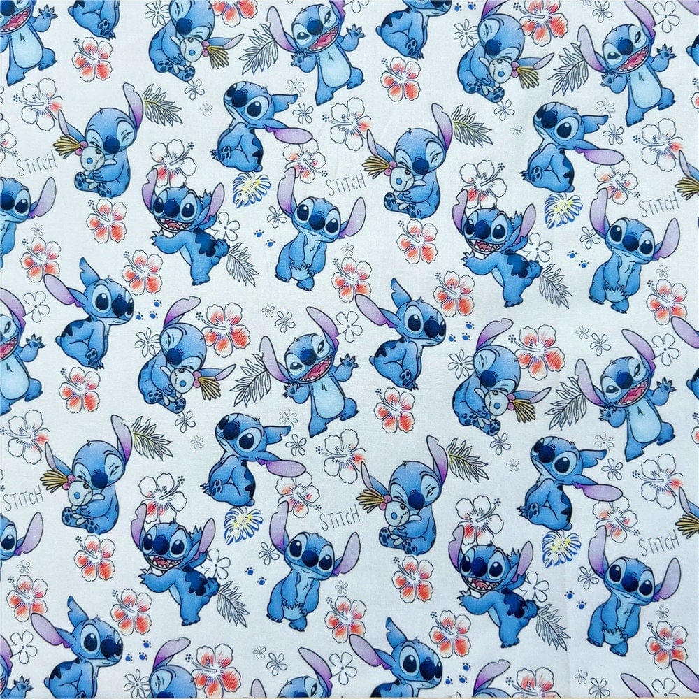 Caroon Disney Lilo Stitch Cotton Fabric Printed Plain Sewing