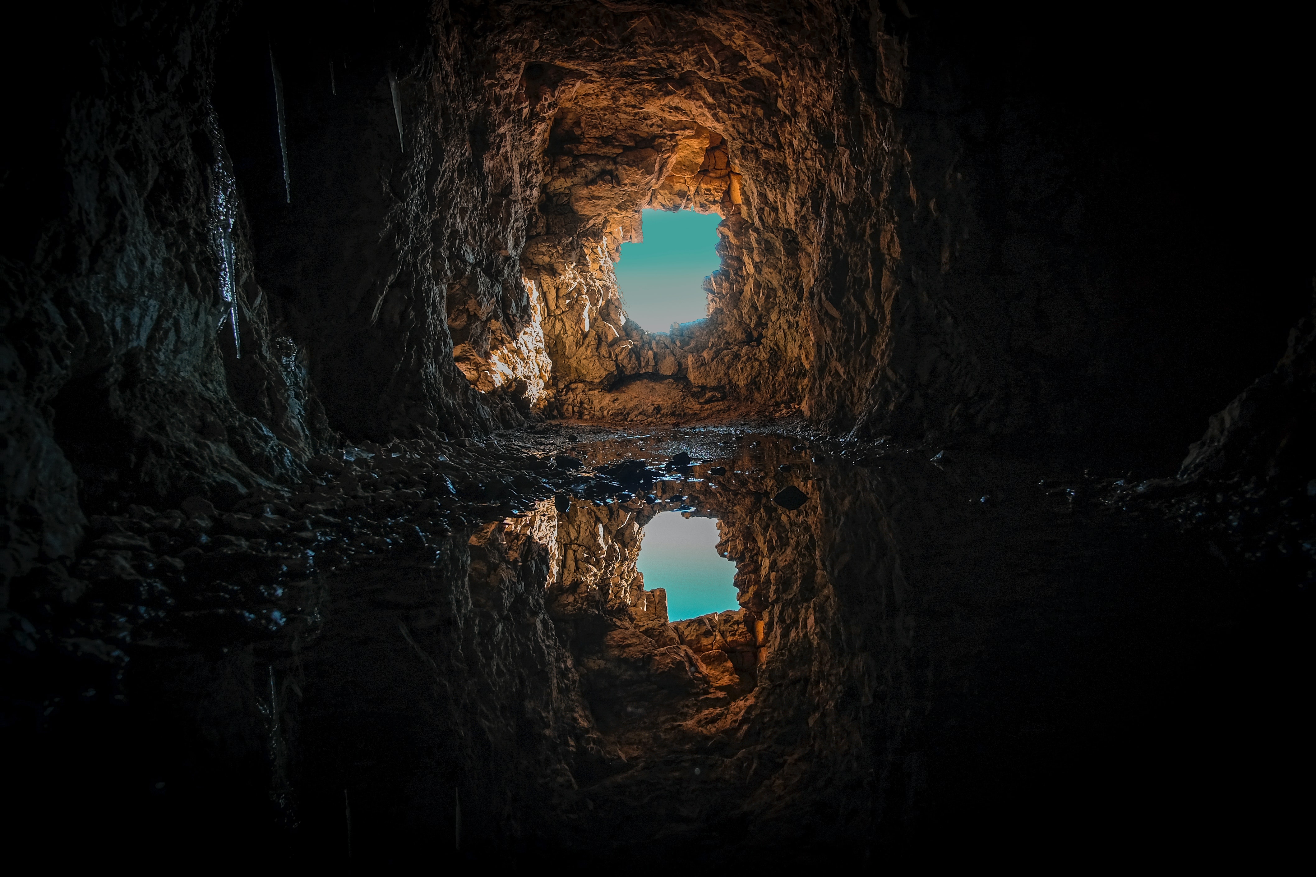 Cave Wallpaper 4K, Tunnel, Reflection, Nature