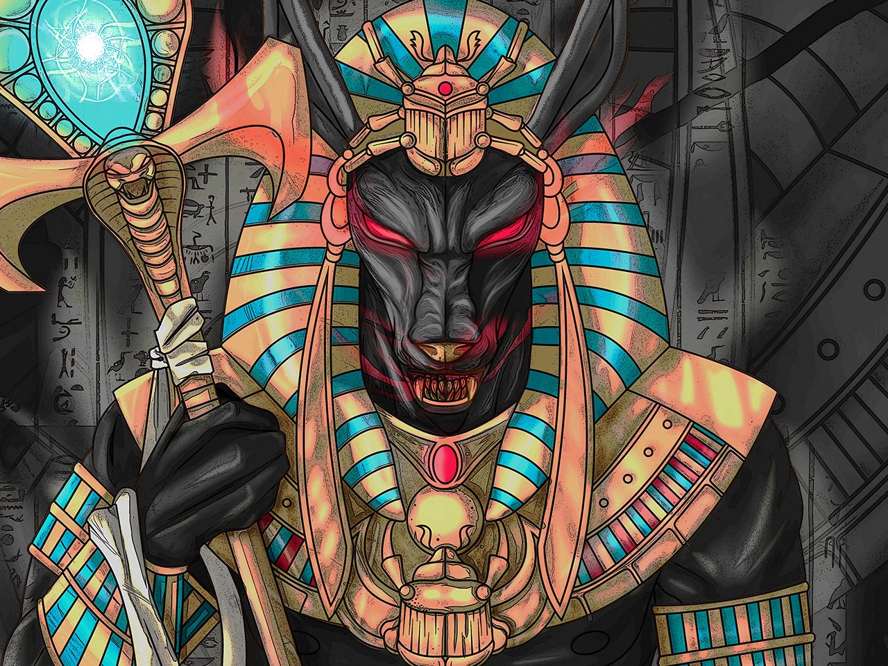 Download wallpaper 1280x960 wolf, pharaoh, art, ancient egypt standard 4:3 HD background