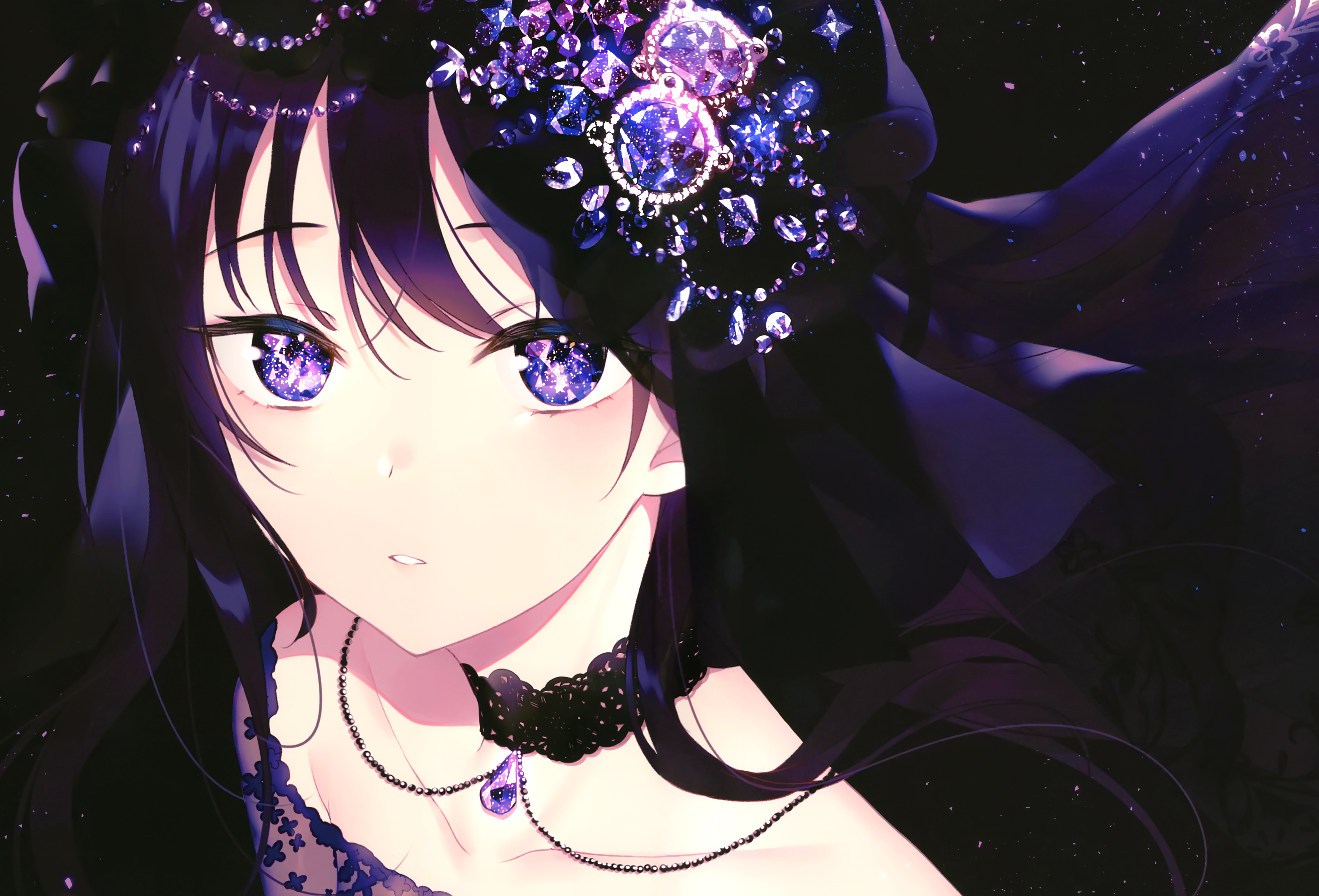 4K, anime, purple eyes, dark hair, anime girls Gallery HD Wallpaper
