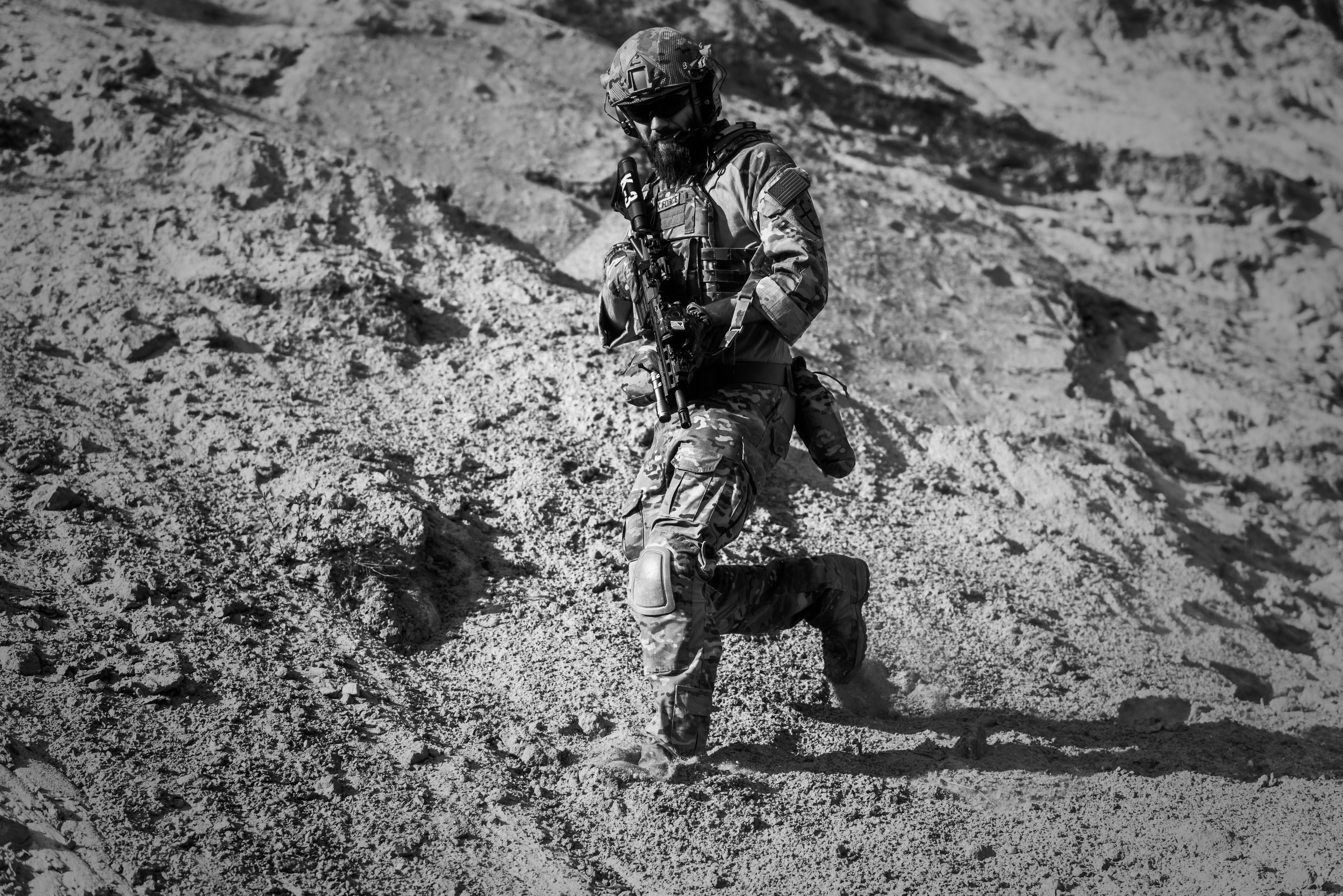 Man in Army Full Combat Uniform Carrying Rifle · Free
