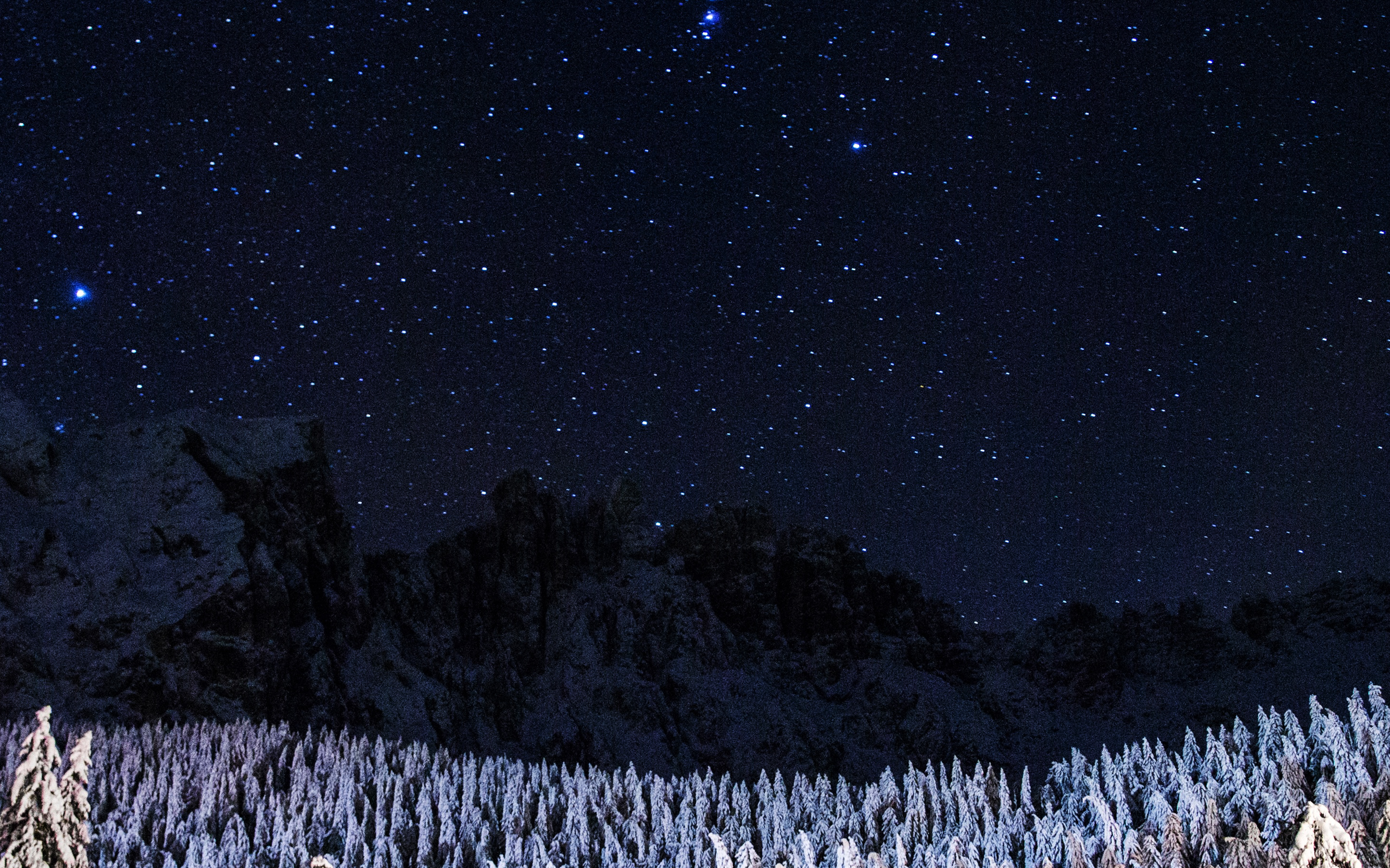 Night Mountain Sky Space Star Cold Winter Wallpaper