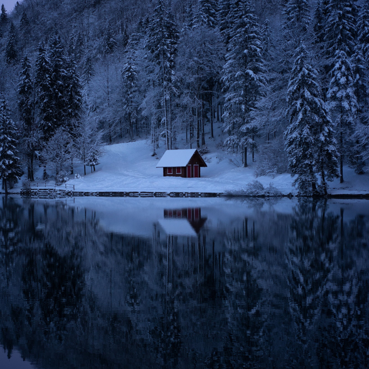 Wallpaper winter, lake, house, evening, nature desktop wallpaper, HD image, picture, background, faa314