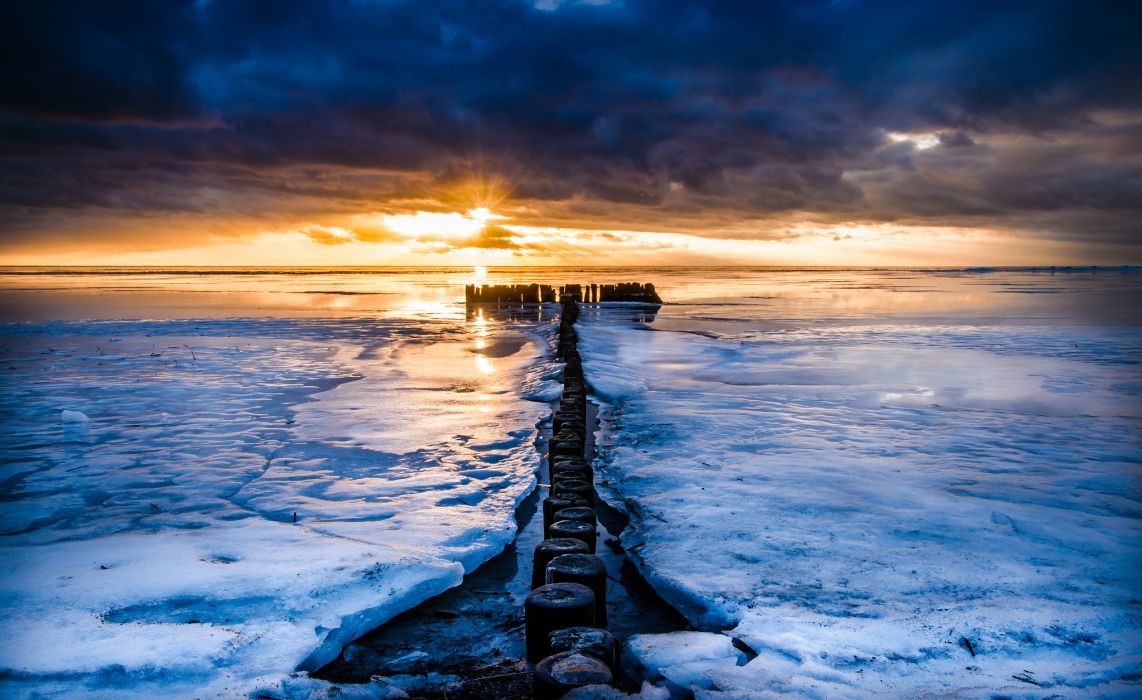 Sunrise sunset Sea Ice Clouds Nature ocean winter wallpaperx1255